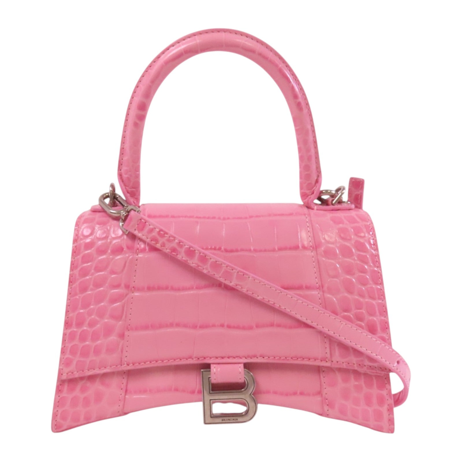 BALENCIAGA 牛皮皮革Hourglass Small銀扣手挽肩背袋