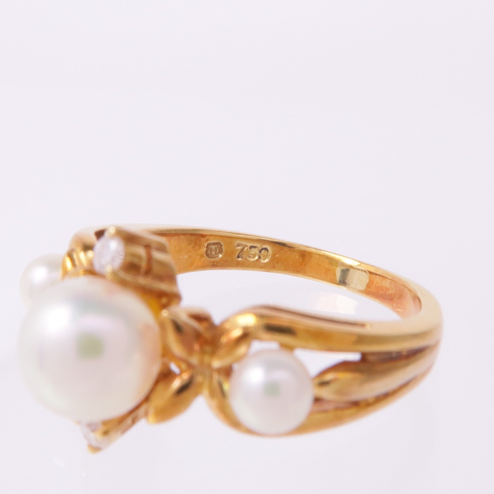 MIKIMOTO 18K黃金Pearl Diamond Ring珍珠/鑽石戒指US#5