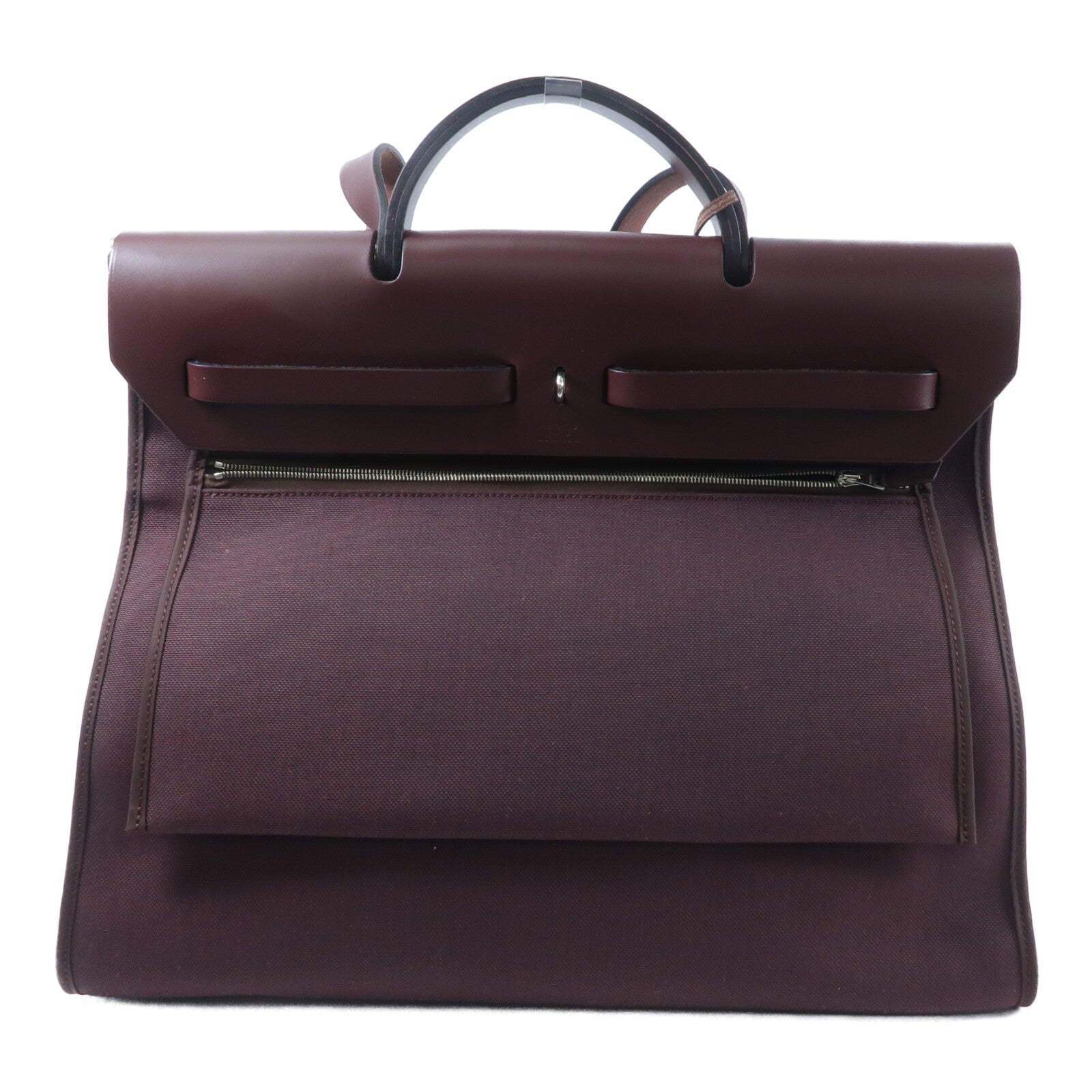 HERMES 帆布/Veau Hunter皮革Herbag MM手挽肩背兩用袋Rouge H