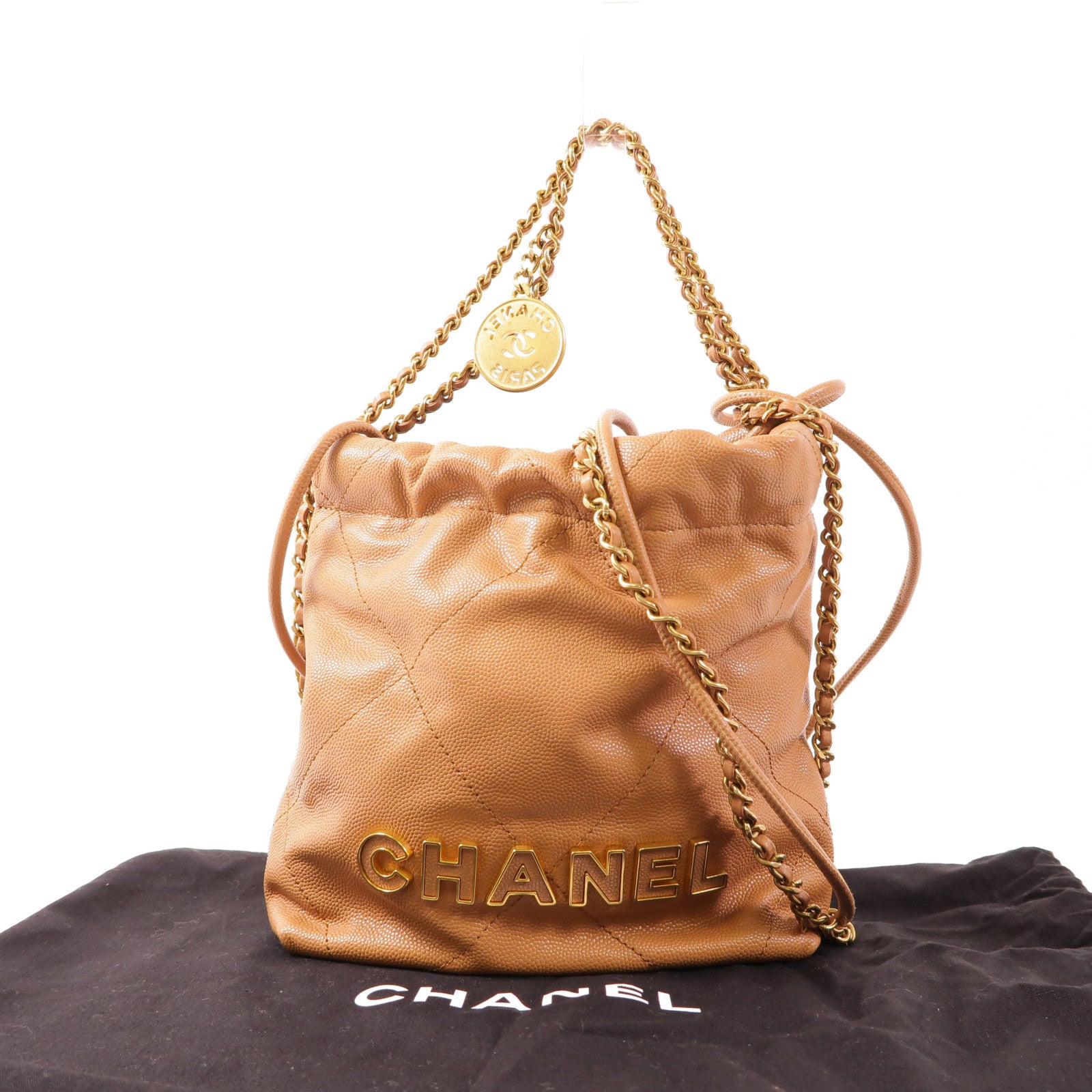 CHANEL 牛皮皮革C22 Mini金扣手挽肩背兩用袋