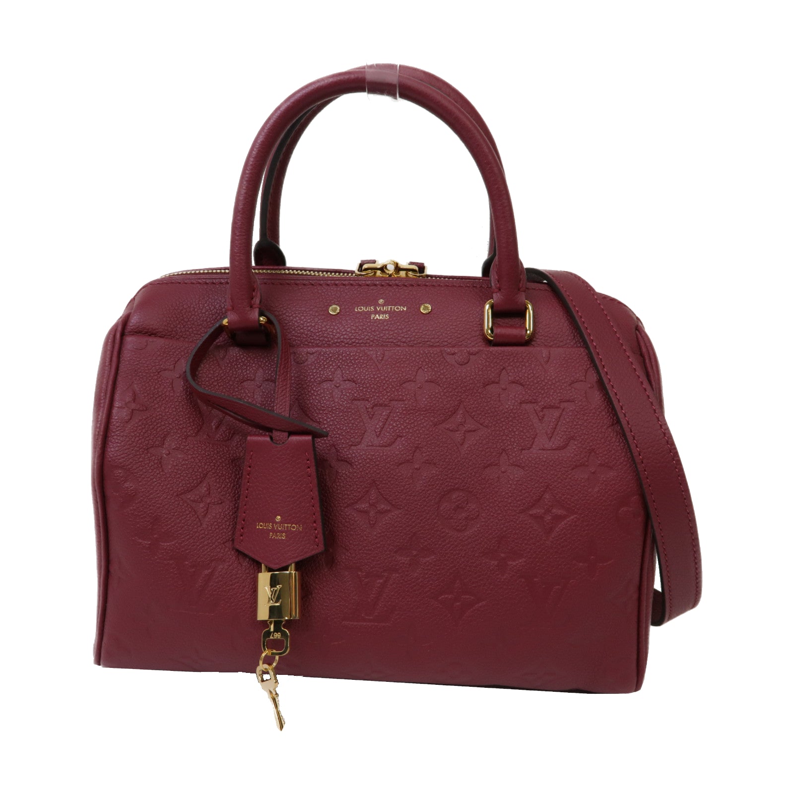 LOUIS VUITTON Monogram Empreinte Speedy Bandouliere 30金扣手挽肩背兩用袋紫紅色
