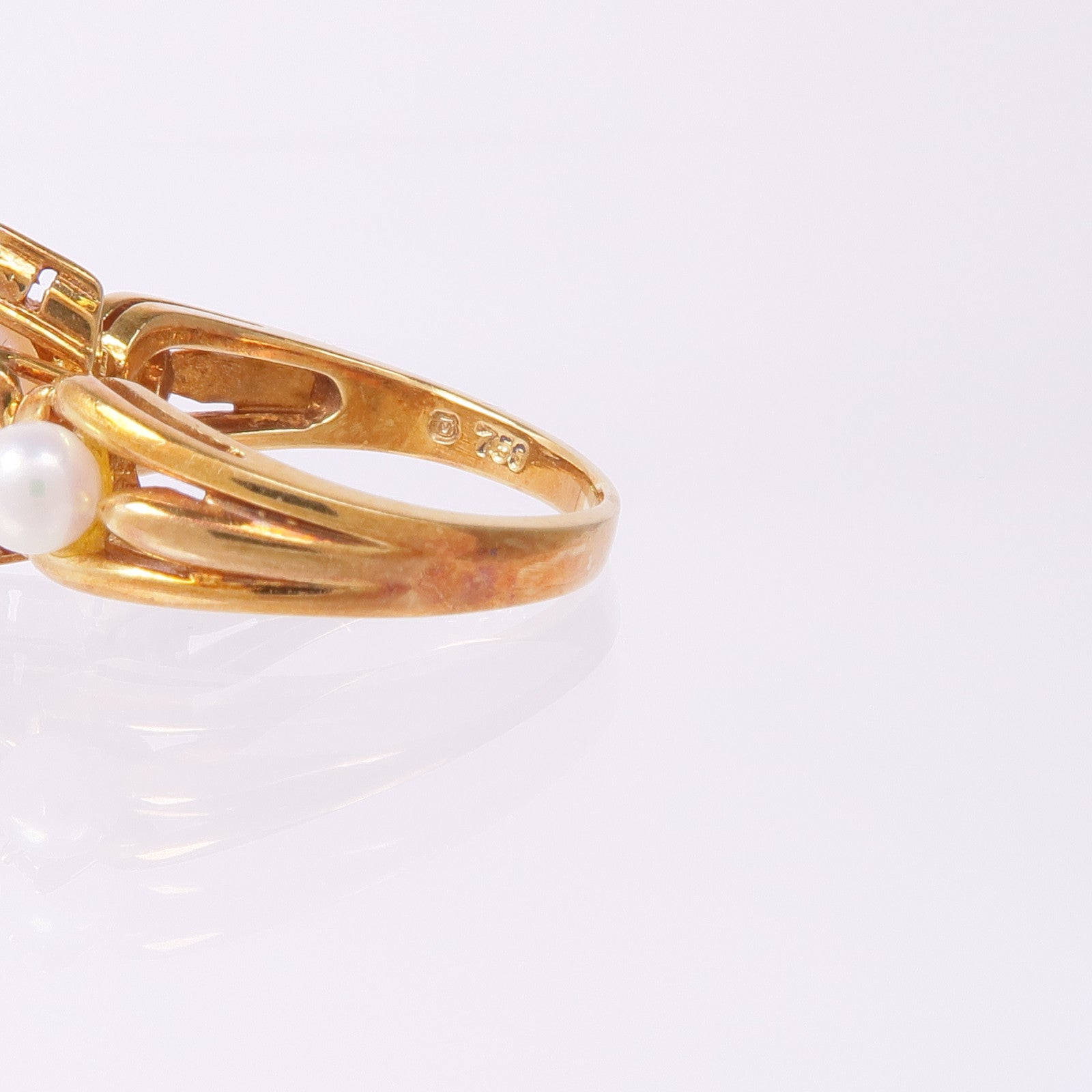 MIKIMOTO 18K黃金Pearl Diamond Ring珍珠/鑽石戒指US#5