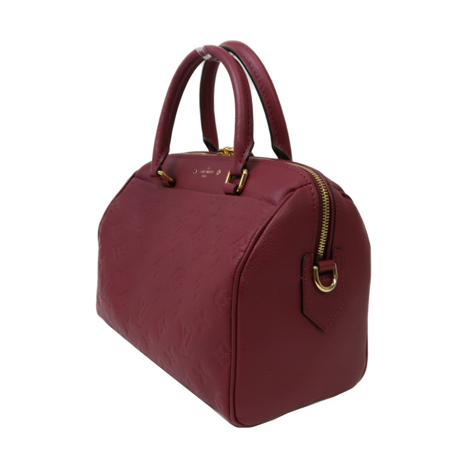 LOUIS VUITTON Monogram Empreinte Speedy Bandouliere 30金扣手挽肩背兩用袋紫紅色