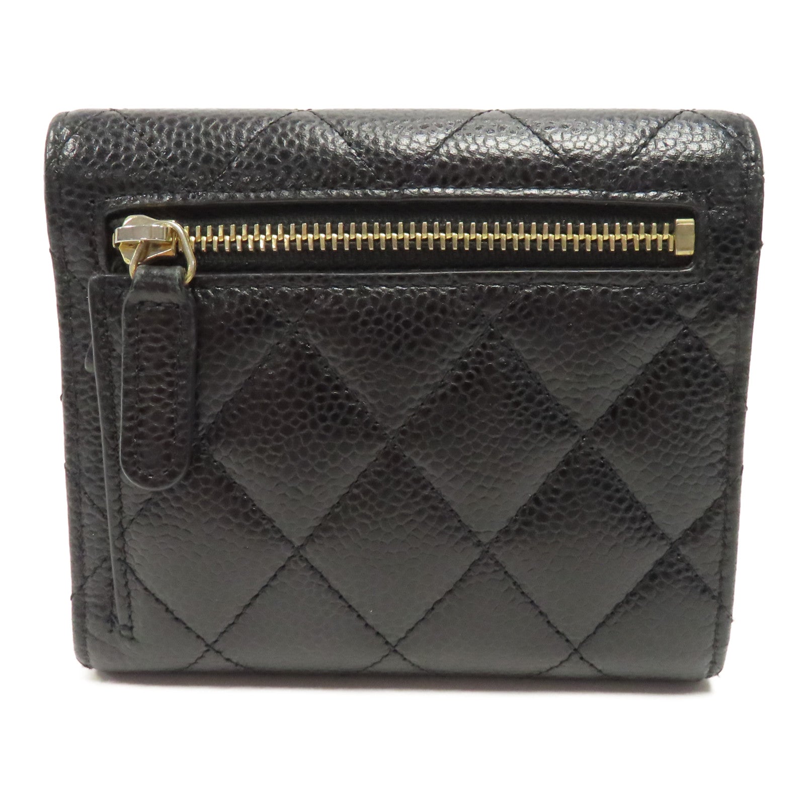 CHANEL 菱格Caviar皮革Wallet金扣錢包黑色