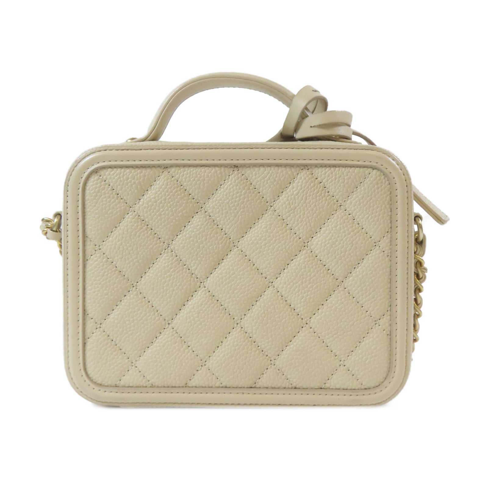 CHANEL 【激減優惠】菱格Caviar皮革Vanity Case金扣肩背袋白色