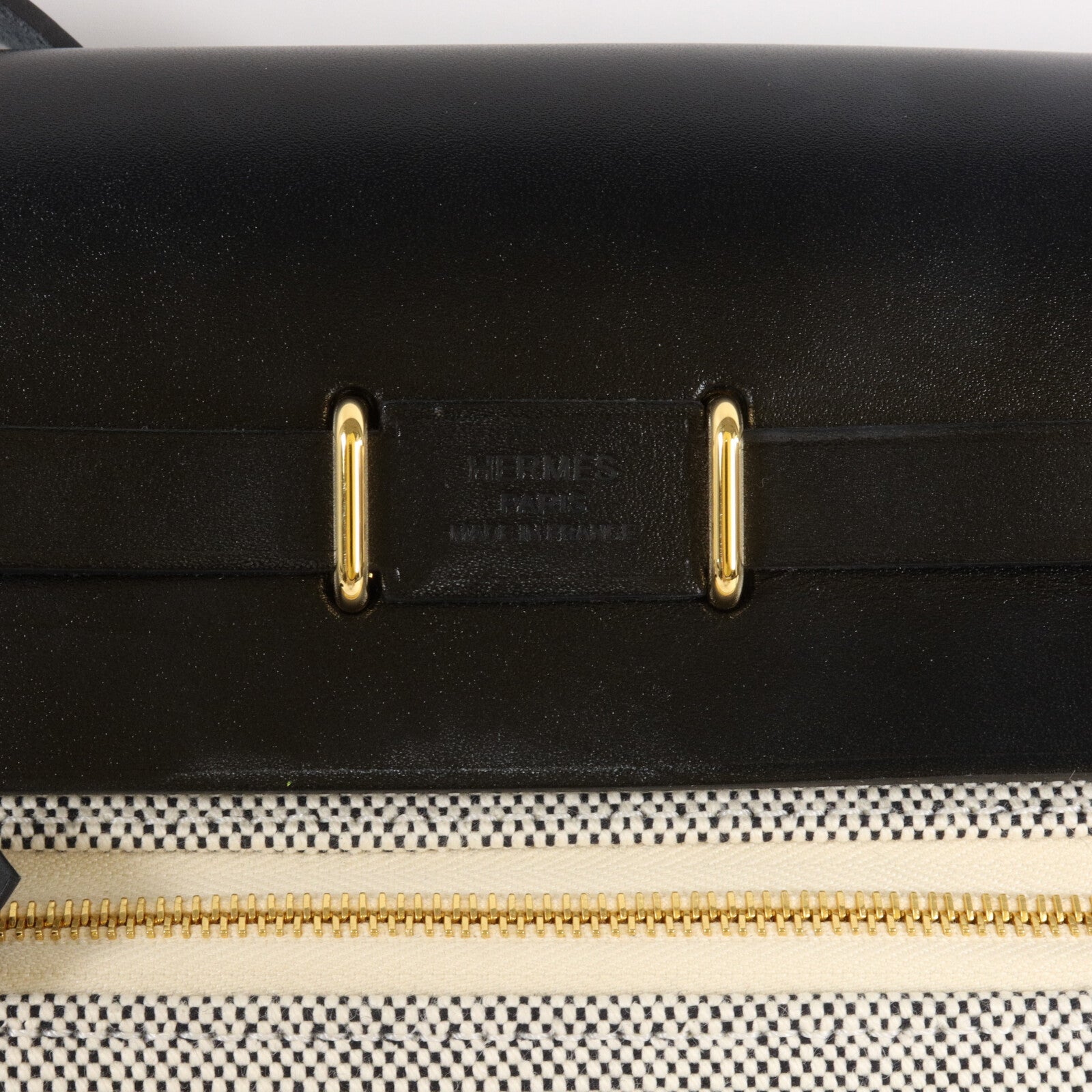 HERMES 帆布/Hunter皮革Mini Herbag肩背袋Ecru/Noir