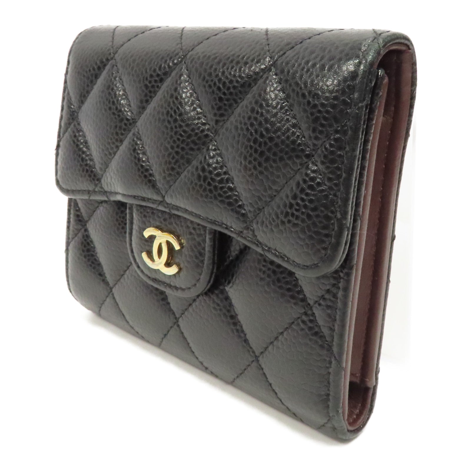 CHANEL 菱格Caviar皮革Wallet金扣錢包黑色