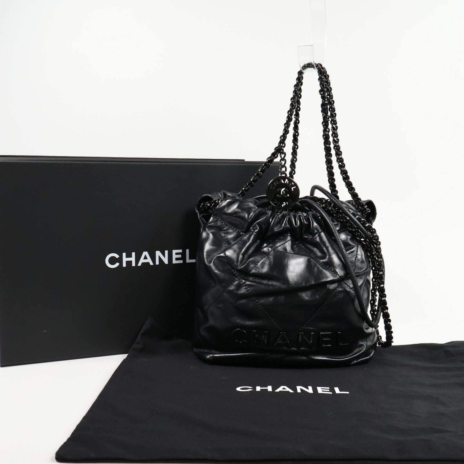 CHANEL 牛皮皮革C22 Mini鏈帶肩背袋