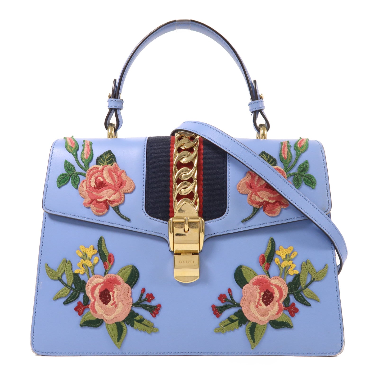 GUCCI 牛皮皮革Sylvie Medium金扣手挽肩背兩用袋