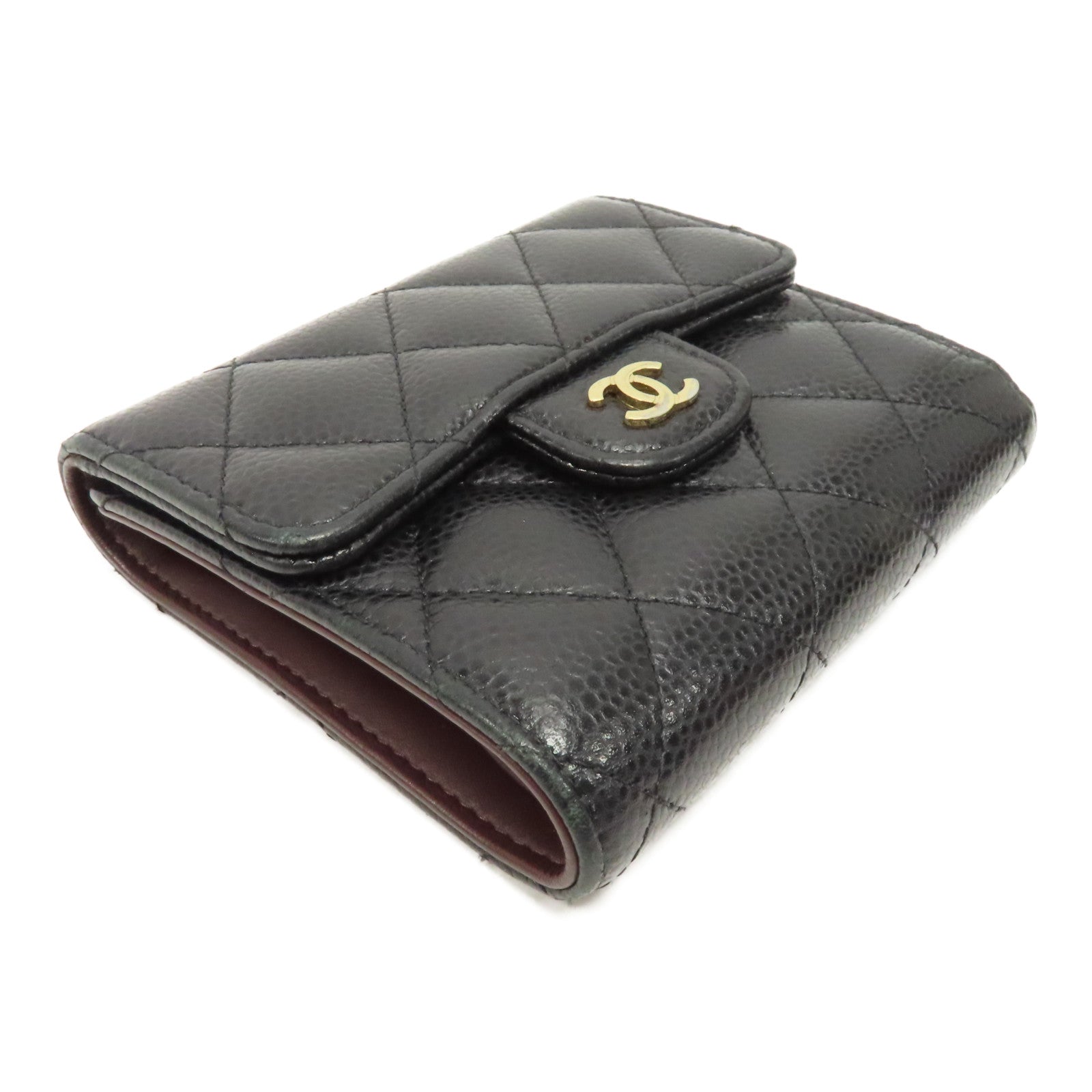 CHANEL 菱格Caviar皮革Wallet金扣錢包黑色