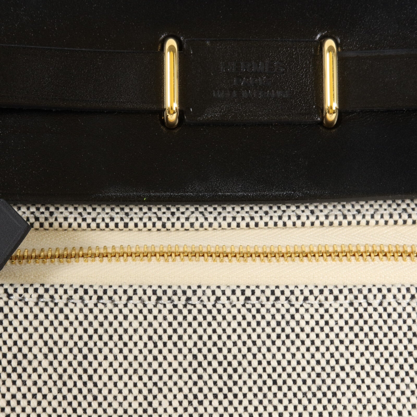 HERMES 帆布/Hunter皮革Mini Herbag肩背袋Ecru/Noir