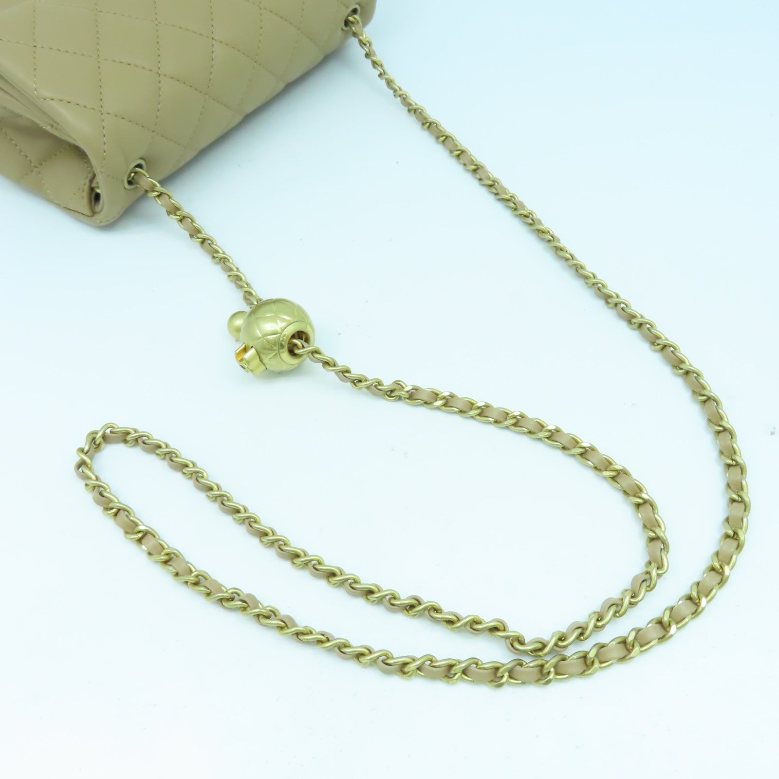 CHANEL 【激減優惠】菱格羊皮皮革Chain Shoulder Bag金扣鏈帶肩背袋米色