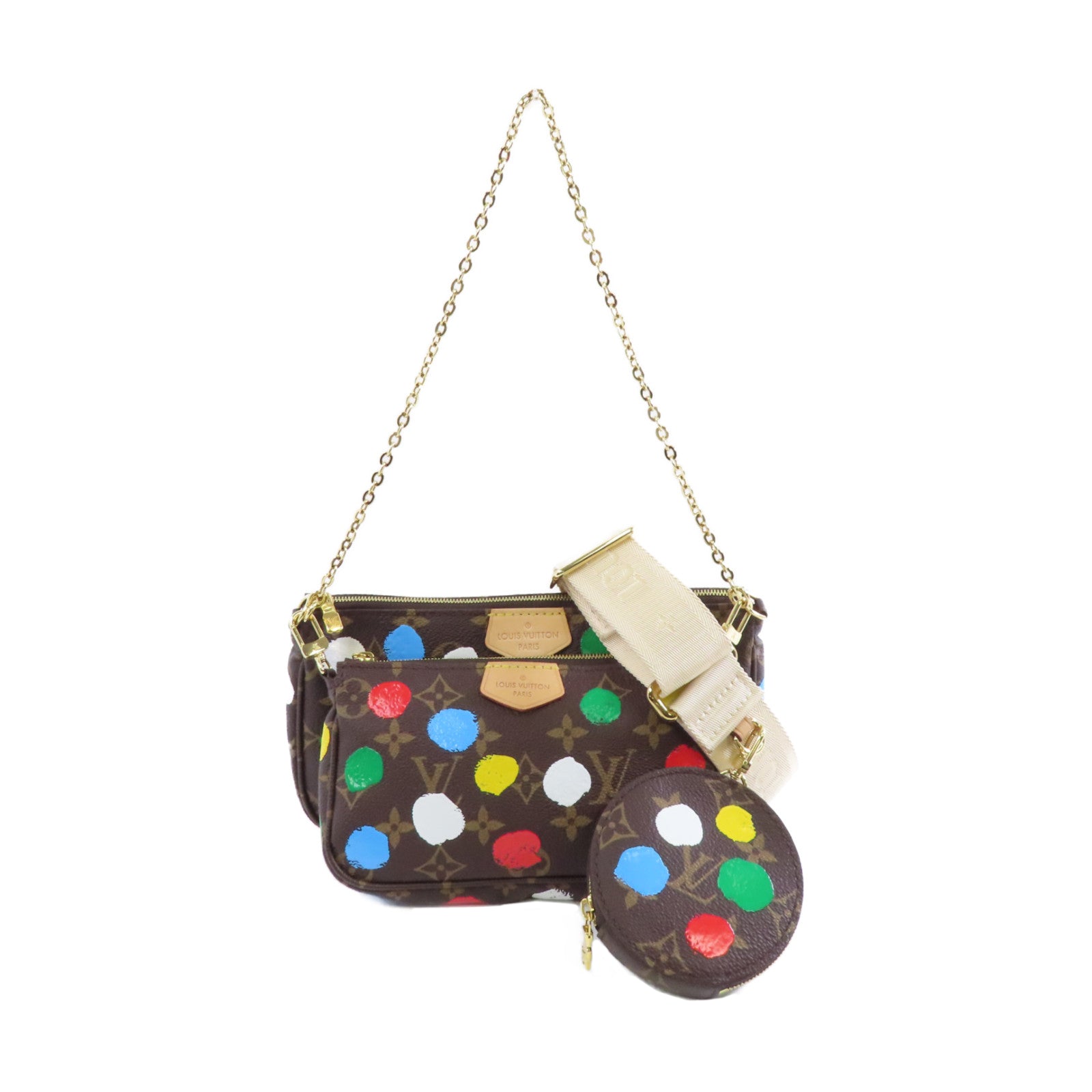 LOUIS VUITTON 【激減優惠】Monogram LV x YK Multi Pochette Accessoires金扣手挽肩背兩用袋棕色