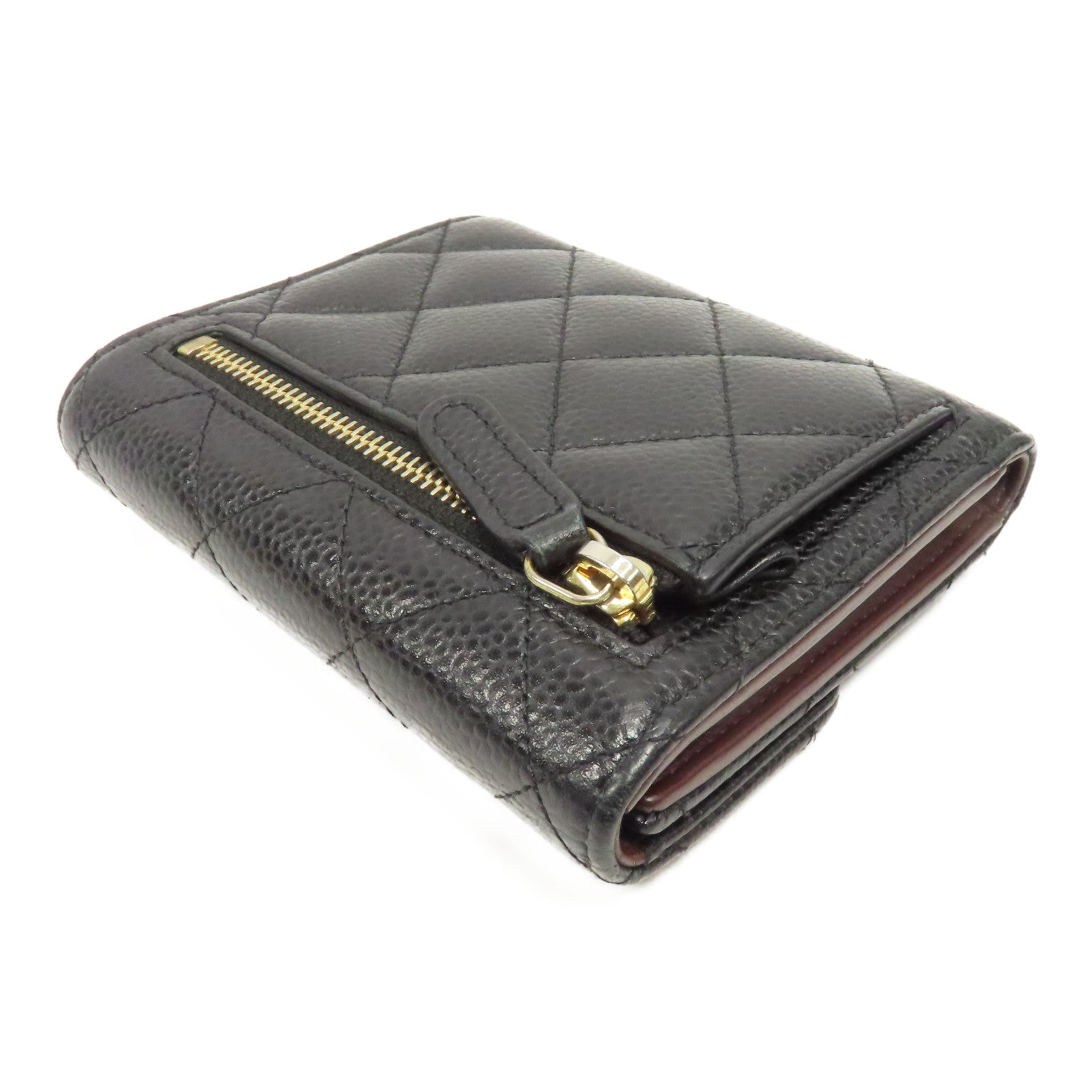 CHANEL 菱格Caviar皮革Wallet金扣錢包黑色