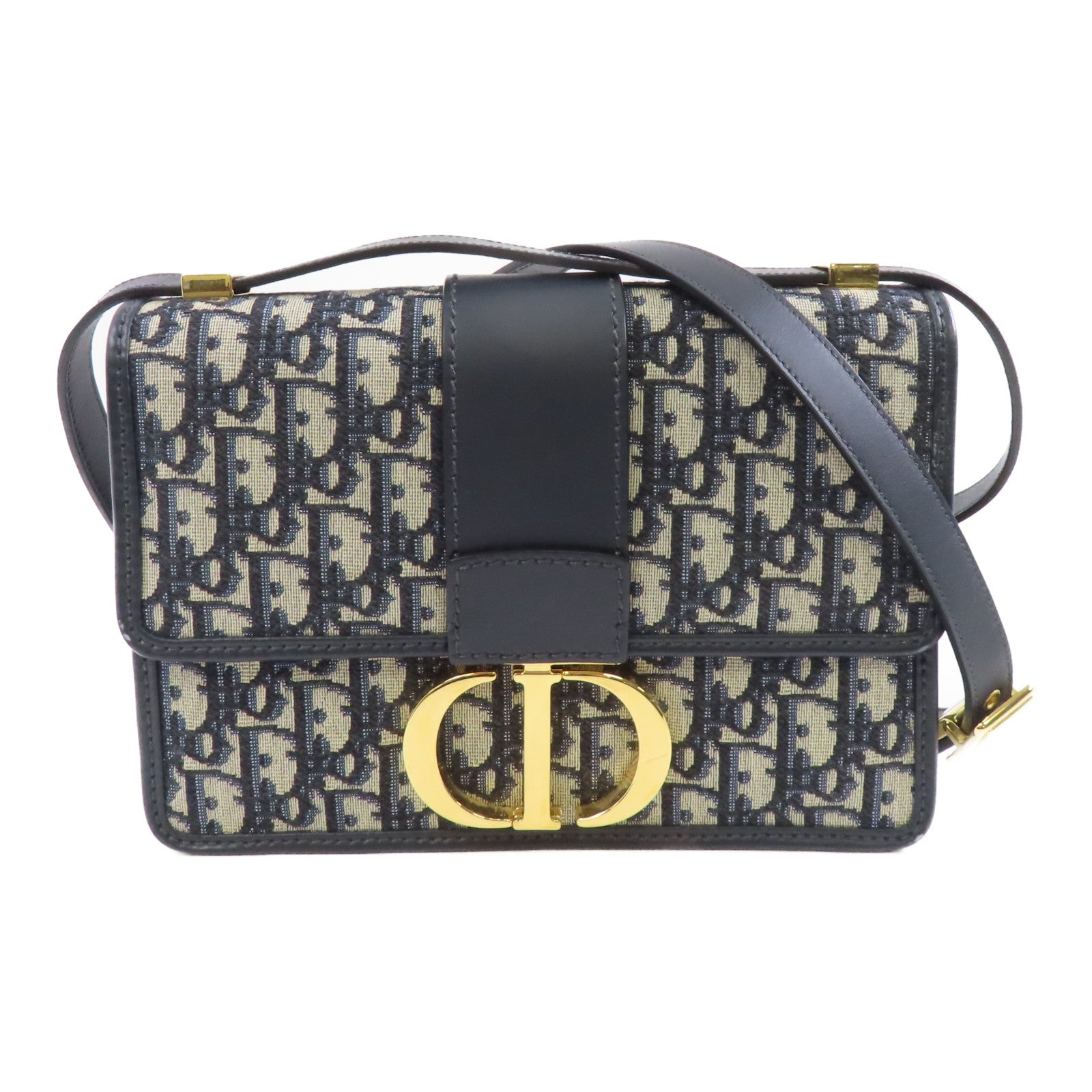 Dior 帆布/皮革Montaigne 30金扣肩背袋藍色