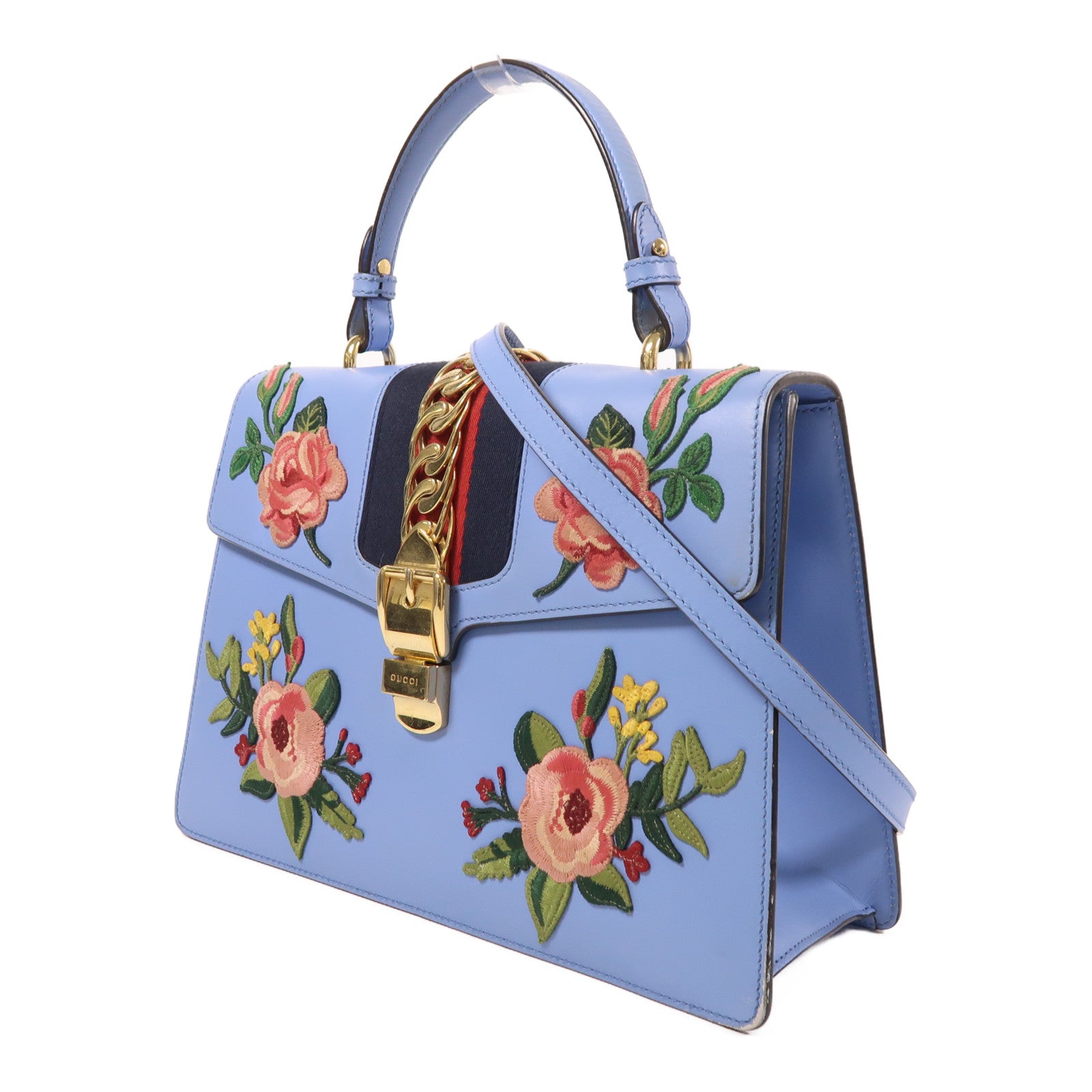 GUCCI 牛皮皮革Sylvie Medium金扣手挽肩背兩用袋