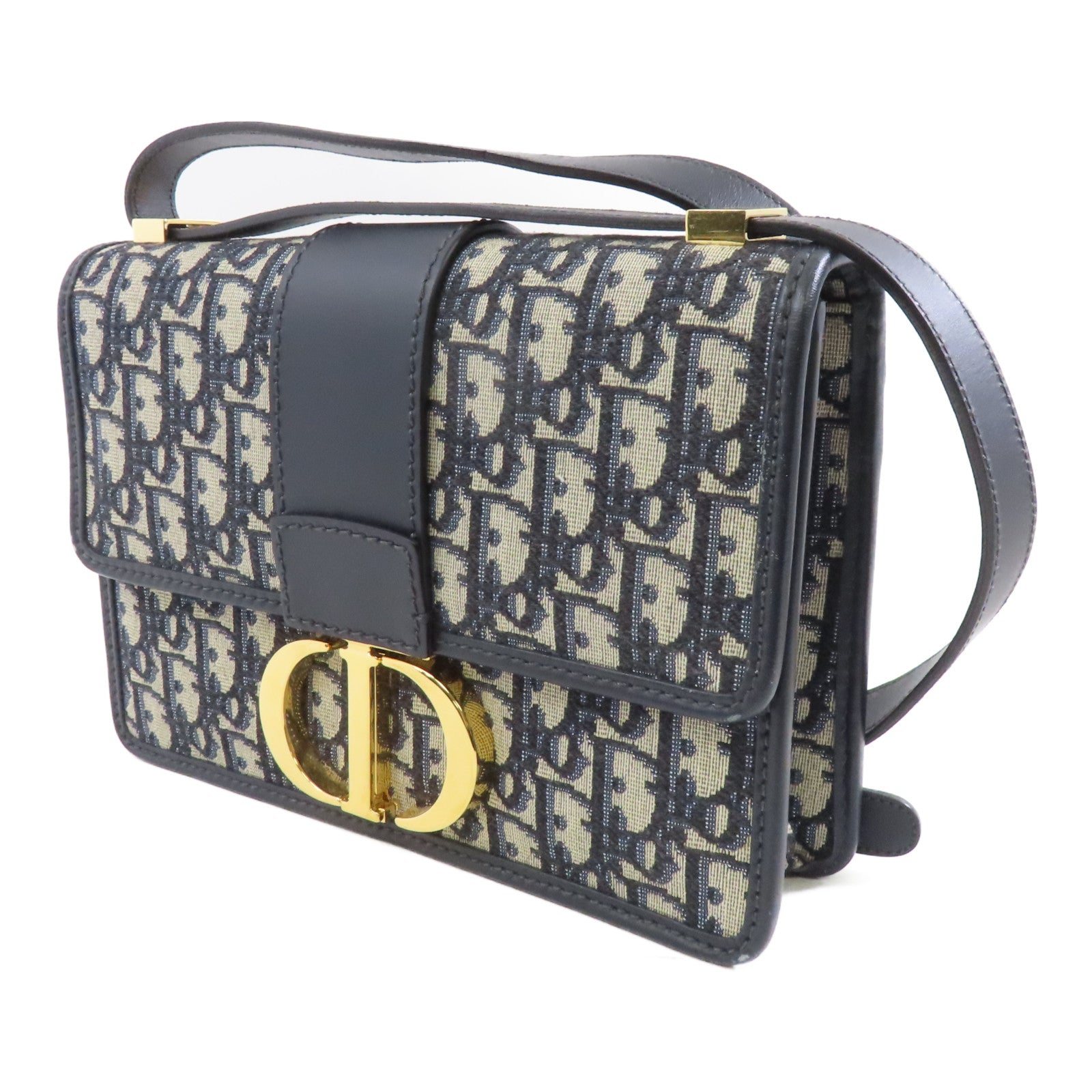 Dior 帆布/皮革Montaigne 30金扣肩背袋藍色