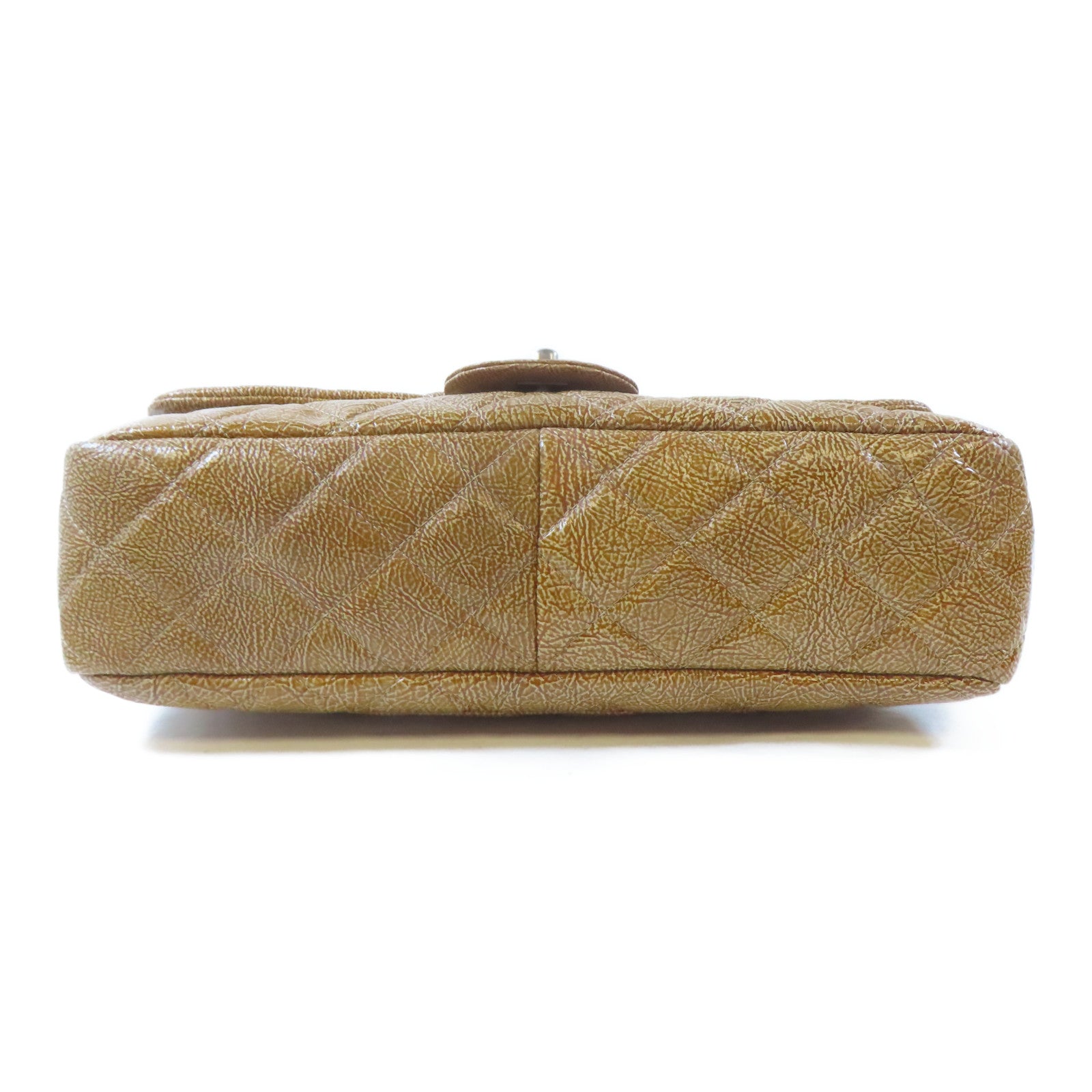 CHANEL 菱格漆皮皮革Chain Shoulder銀扣鏈帶肩背袋啡色
