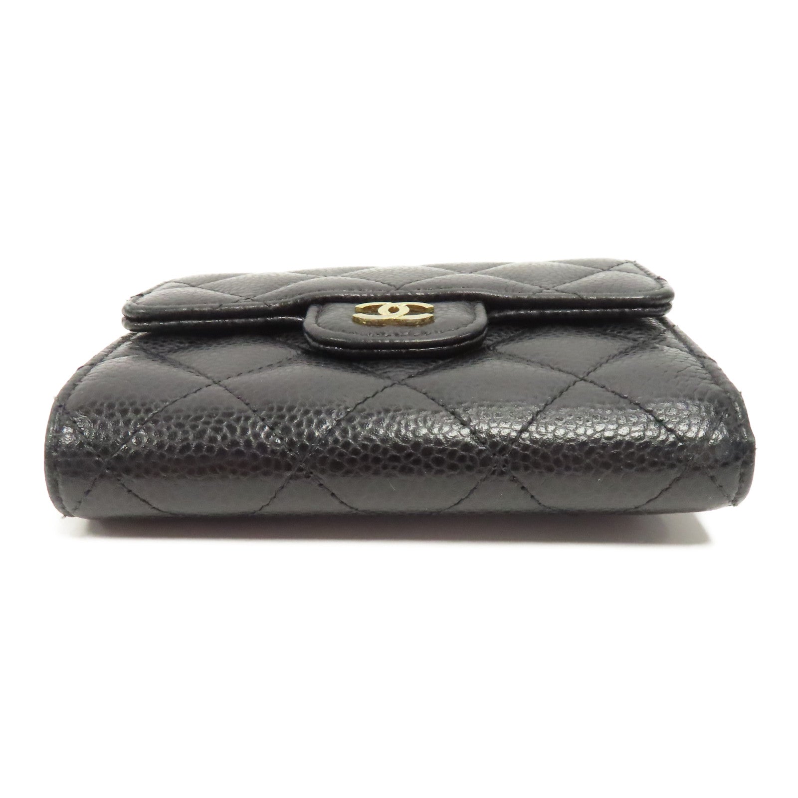 CHANEL 菱格Caviar皮革Wallet金扣錢包黑色