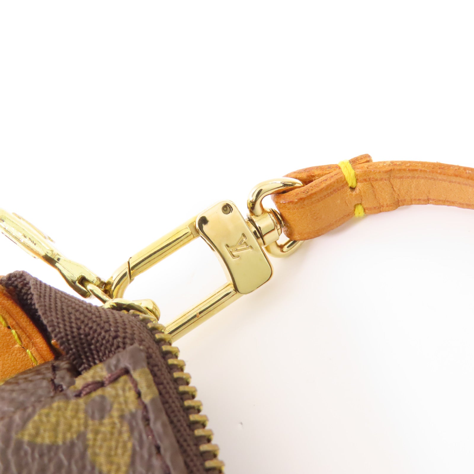 LOUIS VUITTON Monogram Pochette Accessoires金扣手挽袋棕色