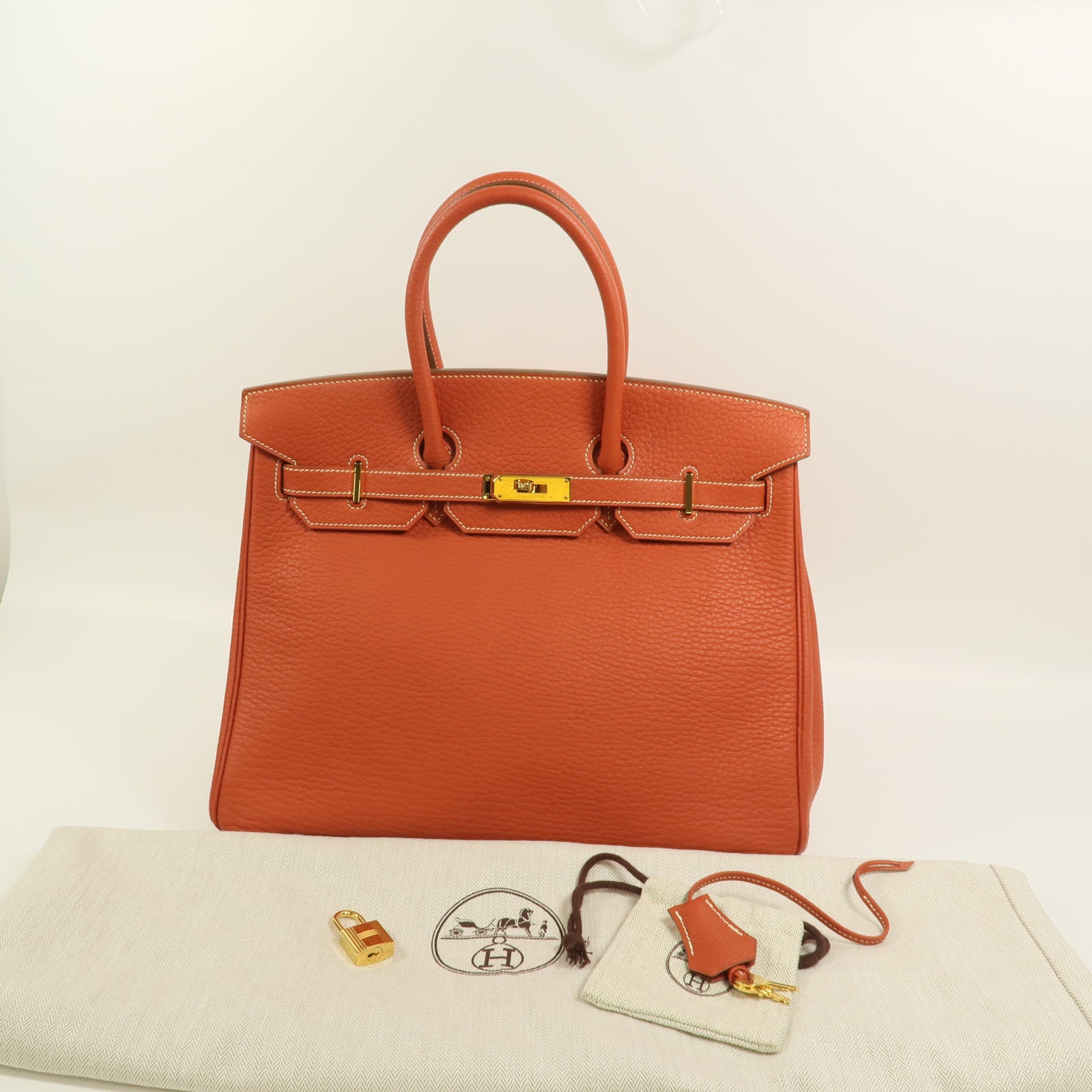 HERMES Fjord皮革Birkin 35手挽袋Sanguine