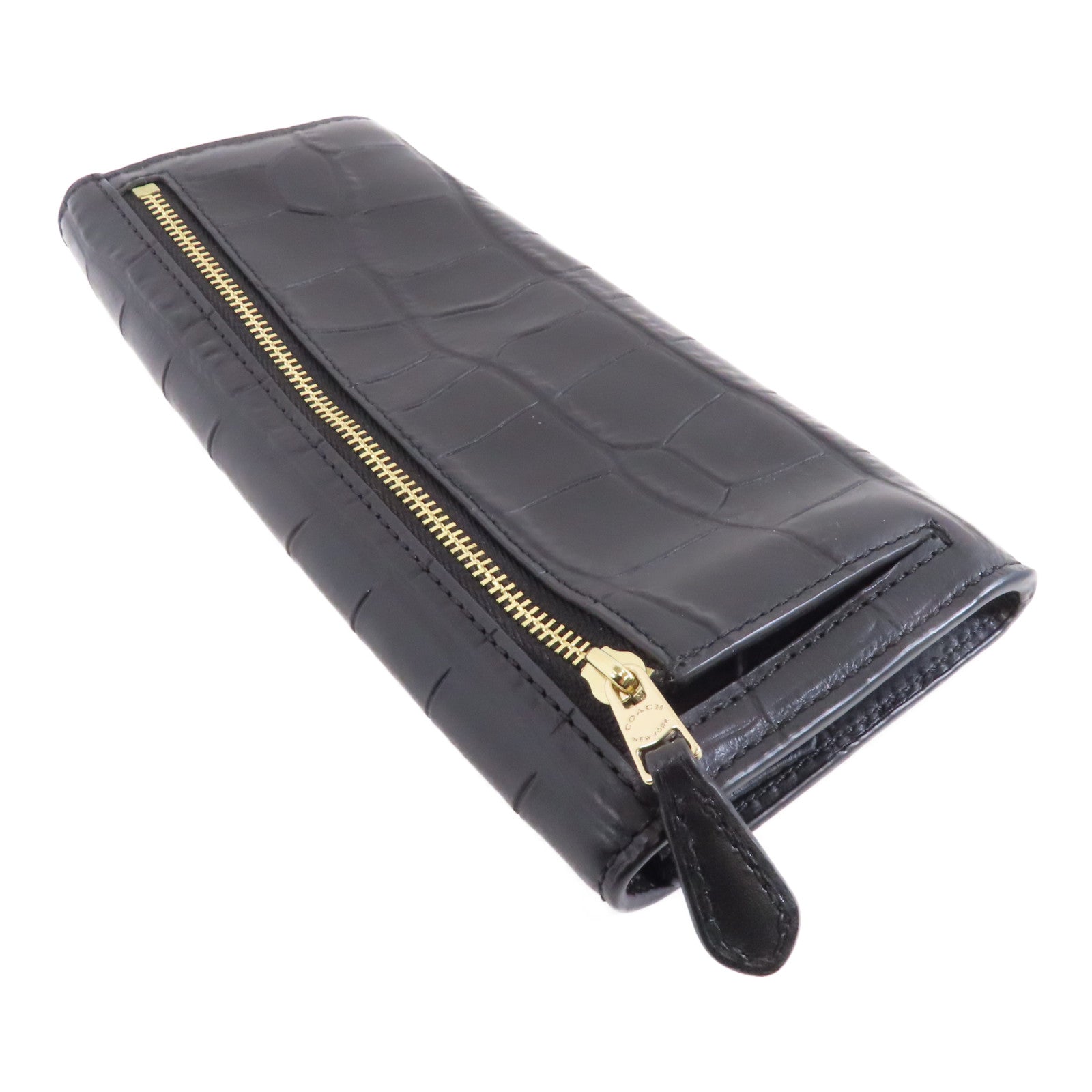 COACH 牛皮皮革Long Wallet金扣長錢包黑色