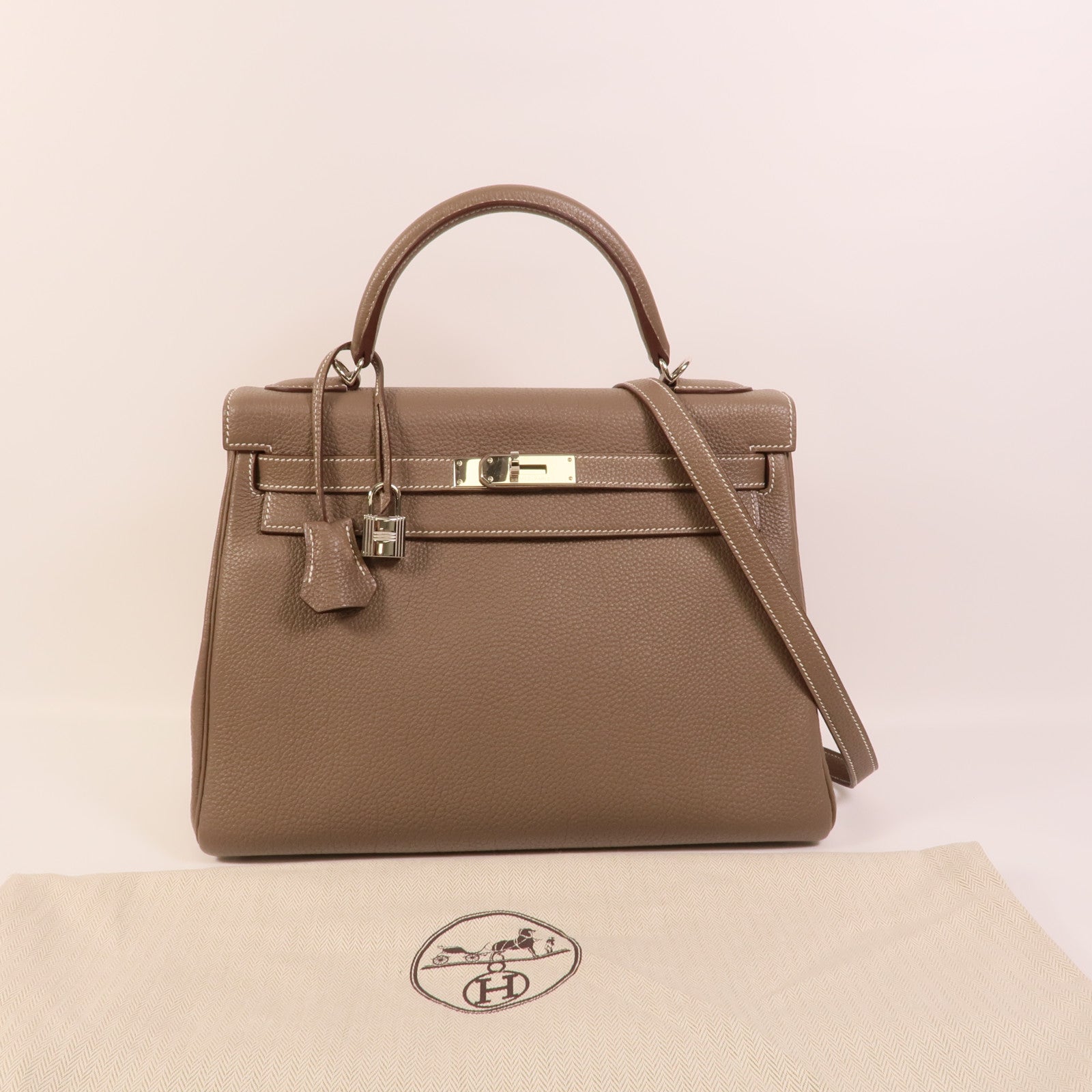 HERMES Togo皮革Kelly 32手挽肩背兩用袋Etoupe