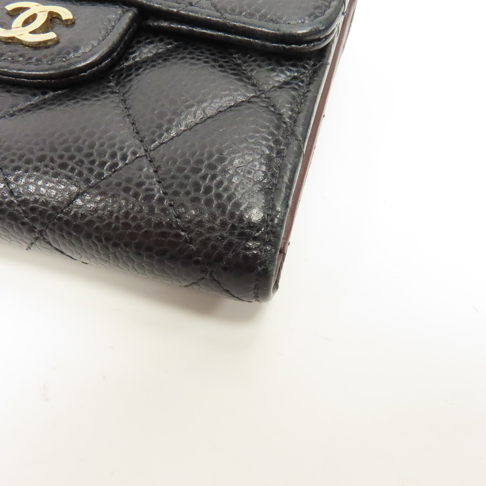 CHANEL 菱格Caviar皮革Wallet金扣錢包黑色
