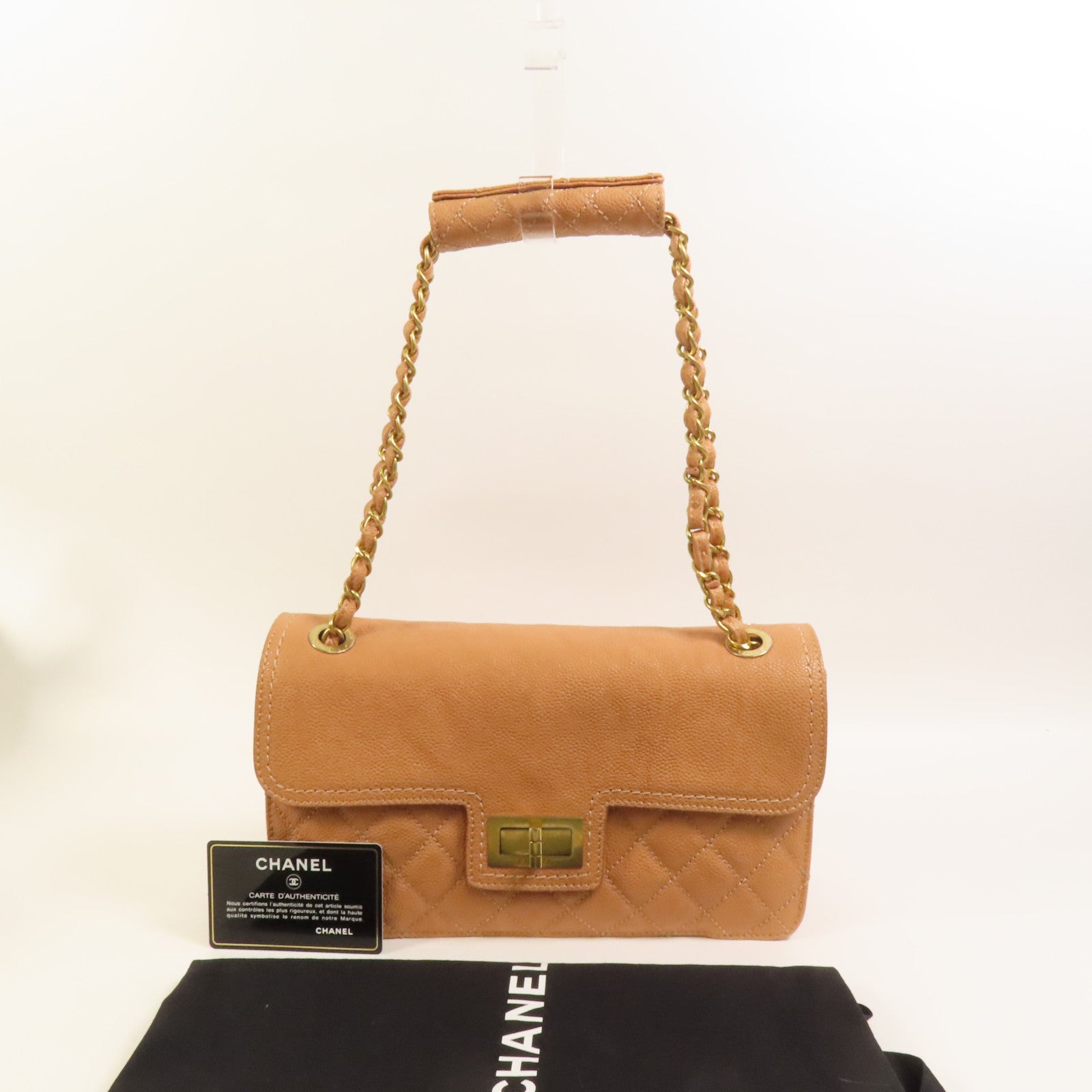 CHANEL 牛皮皮革Chain Shoulder金扣鏈帶肩背袋