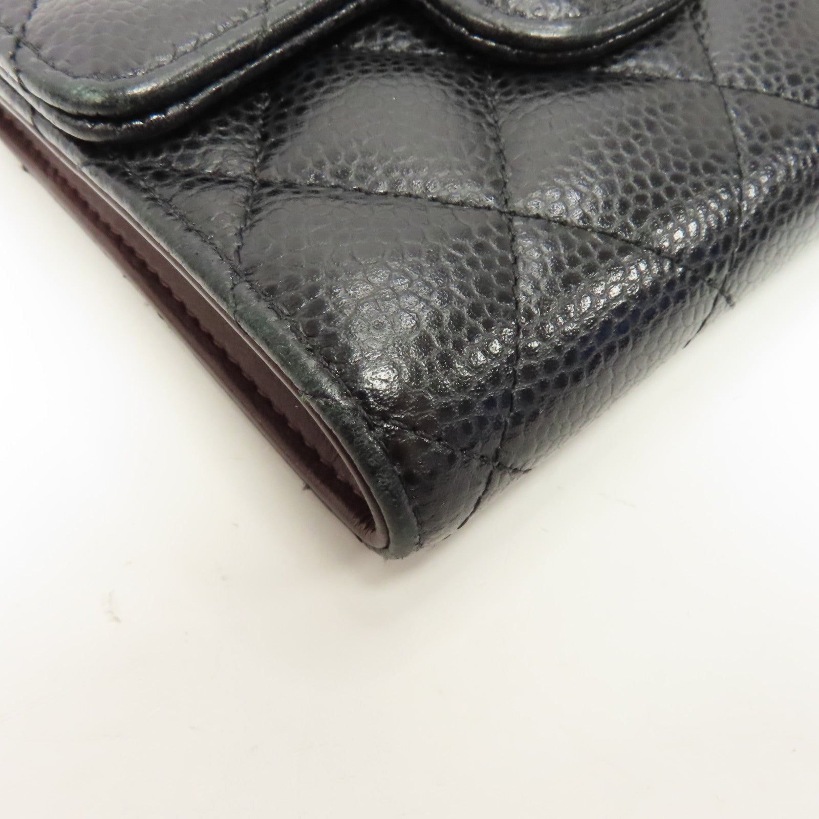 CHANEL 菱格Caviar皮革Wallet金扣錢包黑色