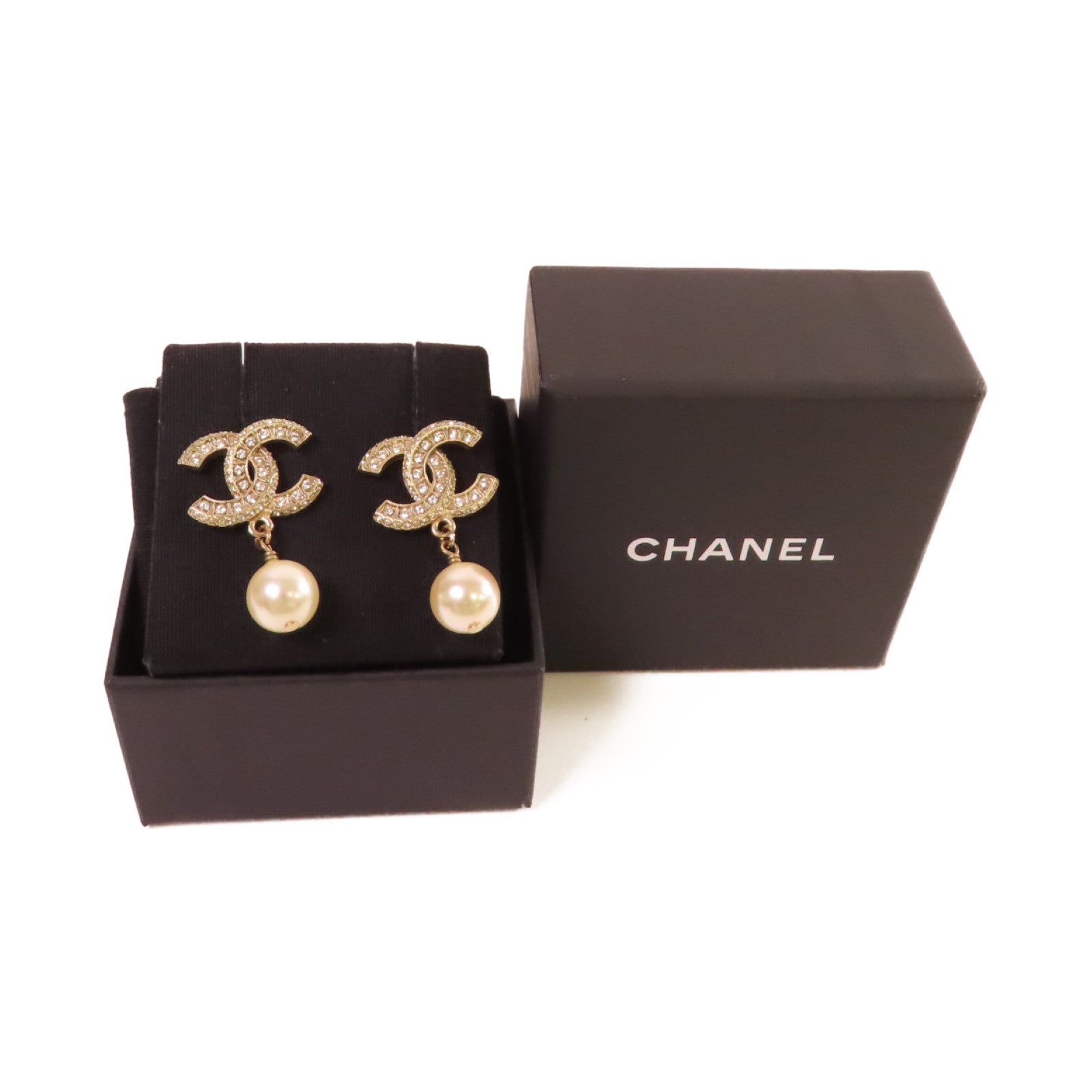 CHANEL 仿珍珠/金屬CC Earrings耳環珍珠色/金色