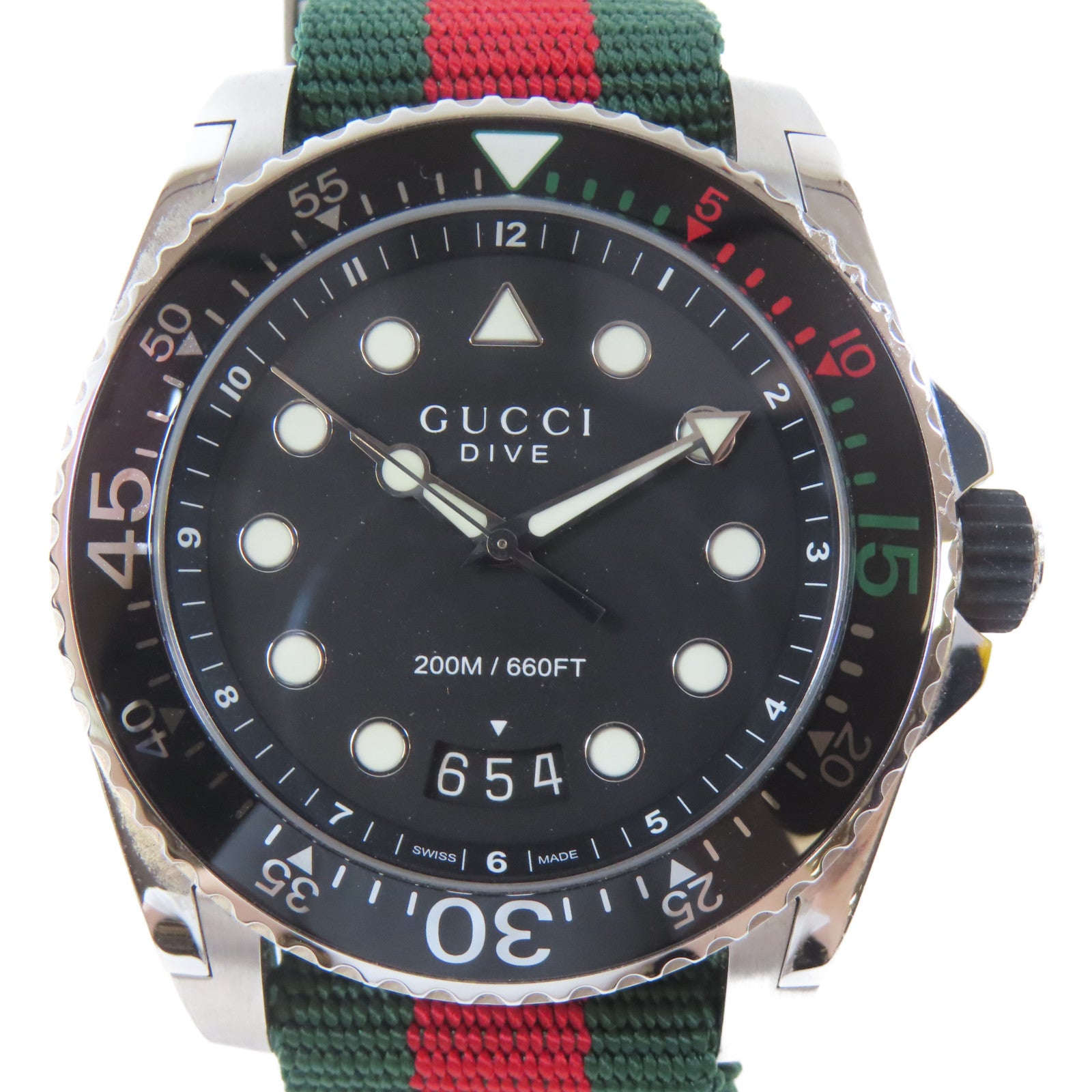 GUCCI Dive 45mm不鏽鋼/帆布帶手錶石英機芯黑色