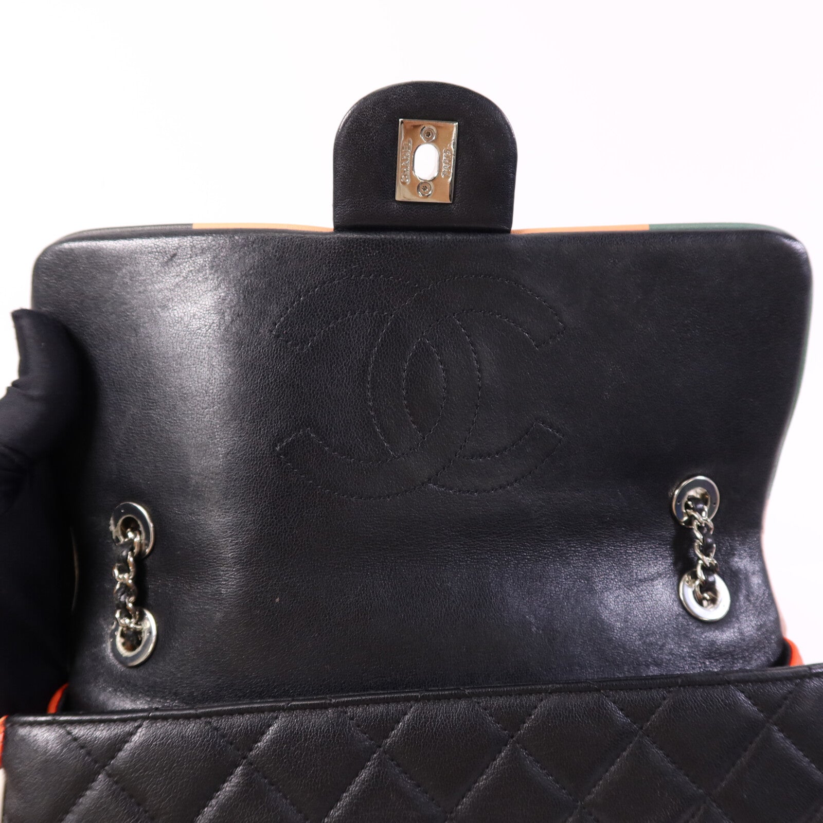 CHANEL 牛皮皮革Shoulder Bag銀扣鏈帶肩背袋