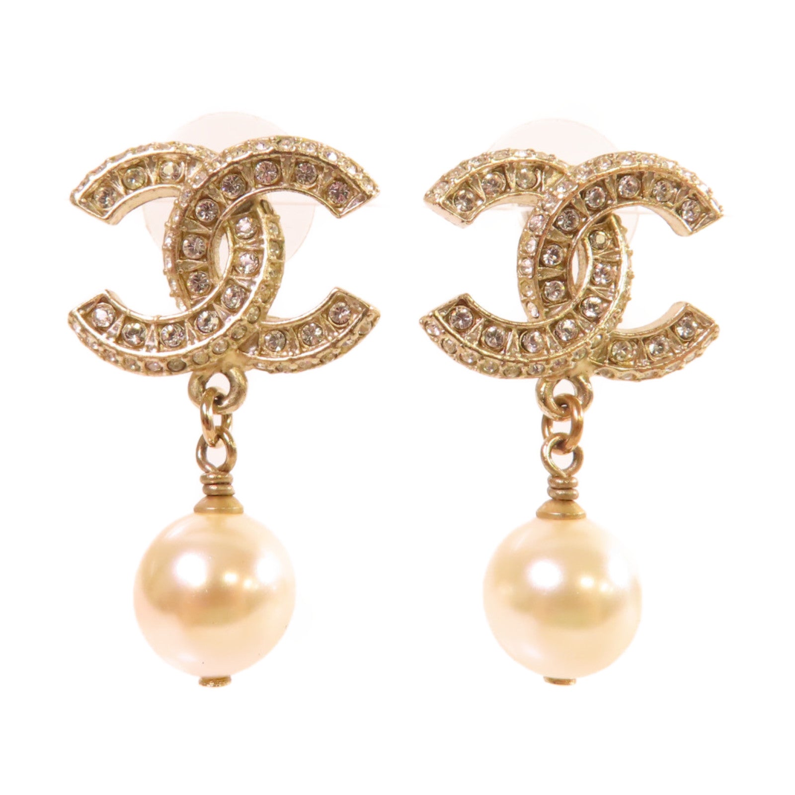 CHANEL 仿珍珠/金屬CC Earrings耳環珍珠色/金色