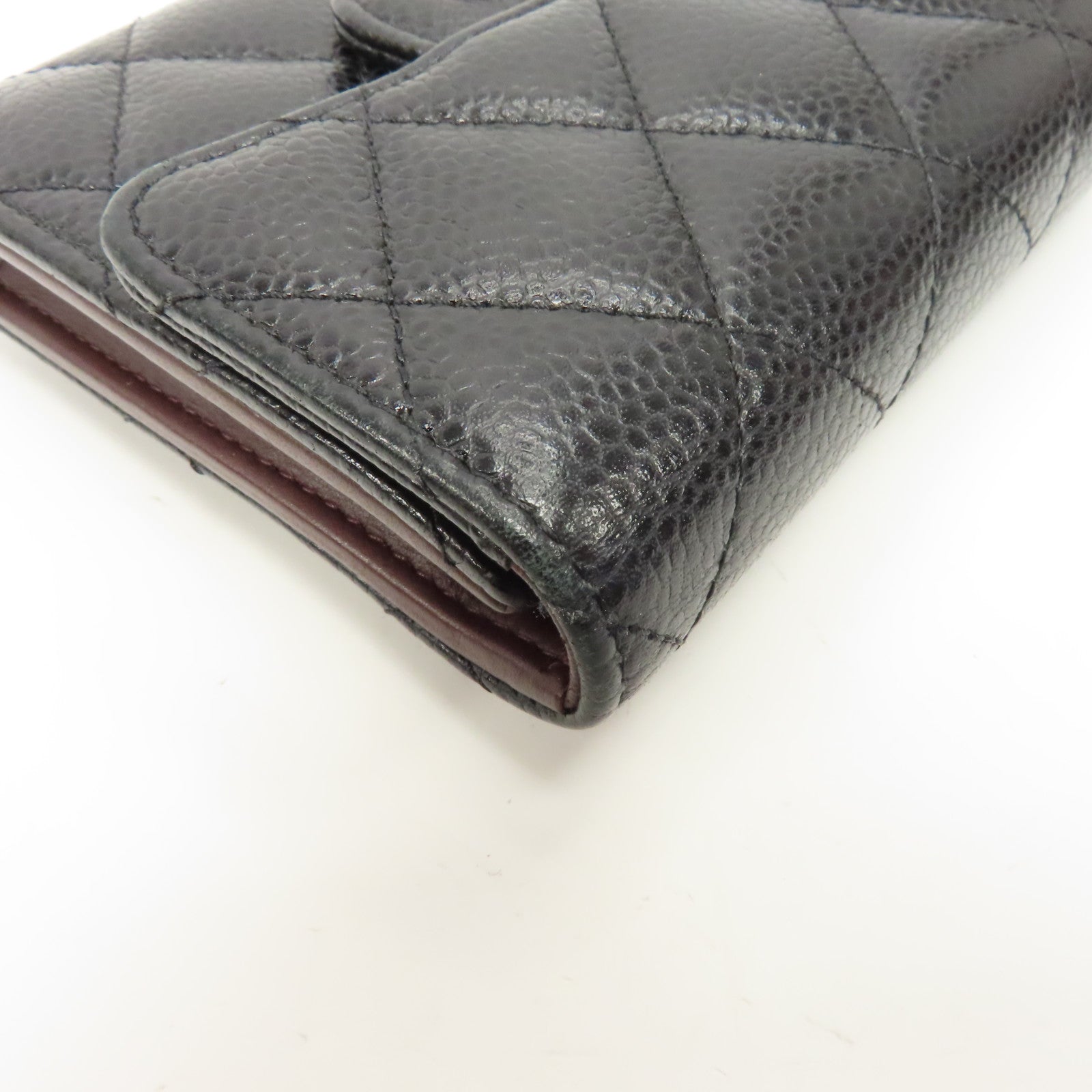 CHANEL 菱格Caviar皮革Wallet金扣錢包黑色