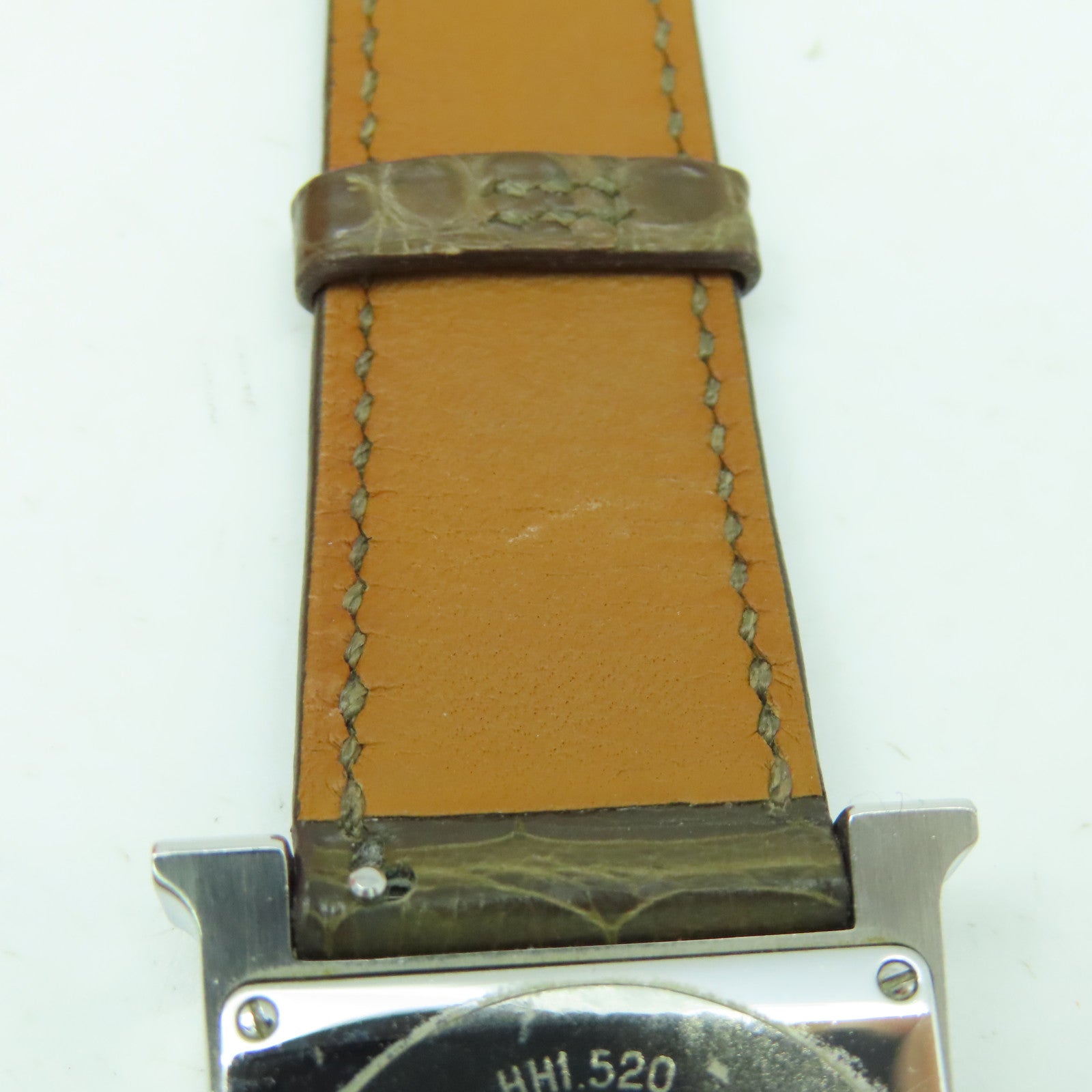 HERMES Heure H Watch不鏽鋼/皮革帶石英機芯手錶白色/啡色