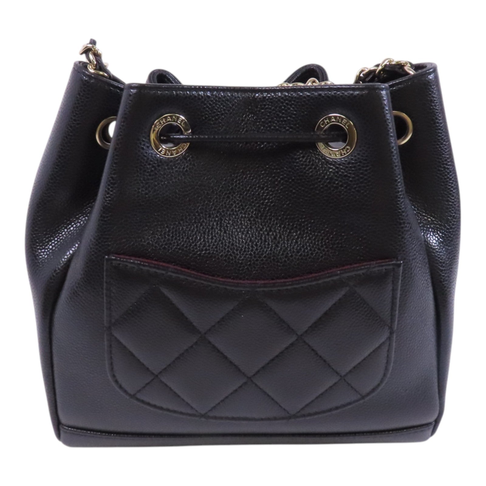 CHANEL 牛皮皮革Bucket金扣鏈帶肩背袋