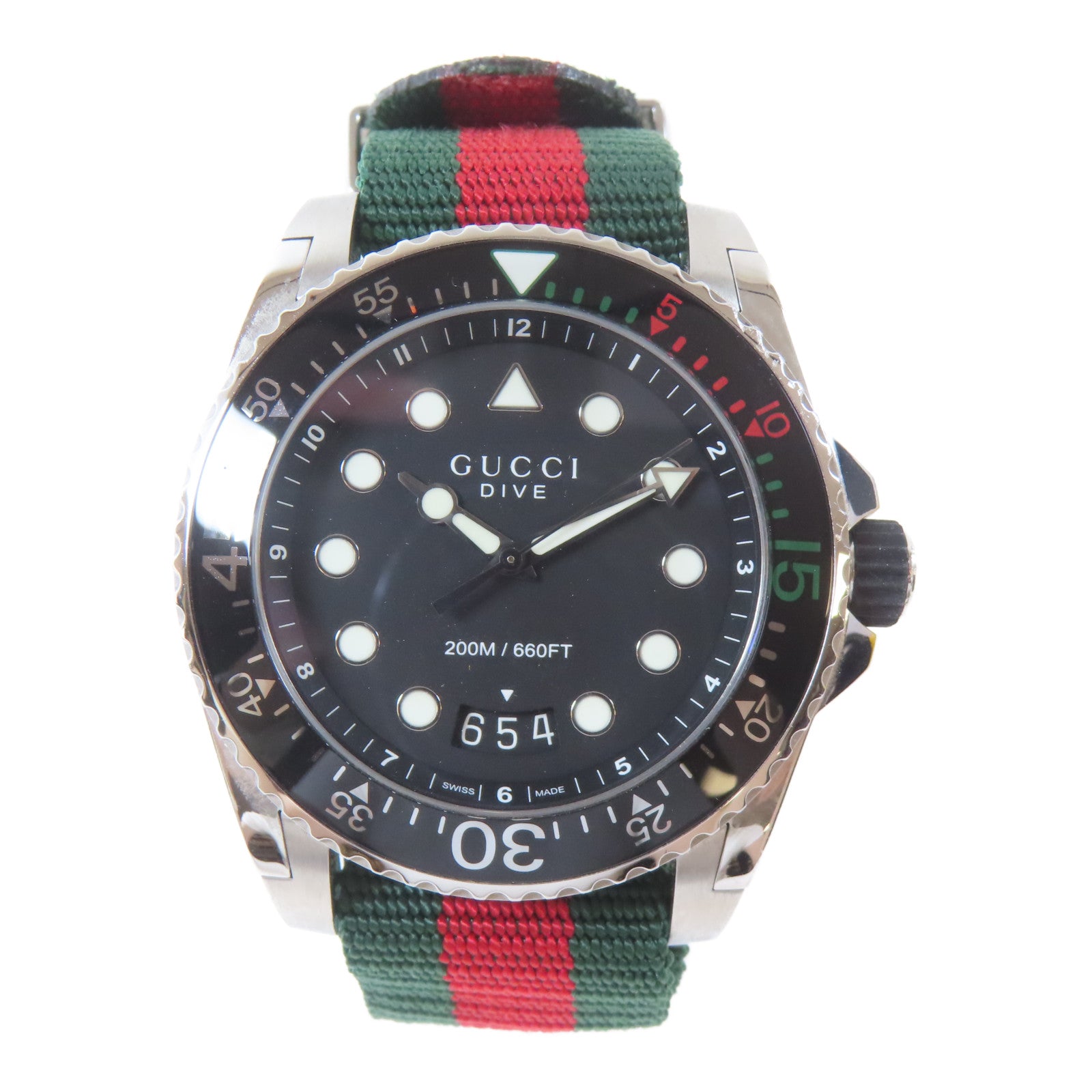 GUCCI Dive 45mm不鏽鋼/帆布帶手錶石英機芯黑色
