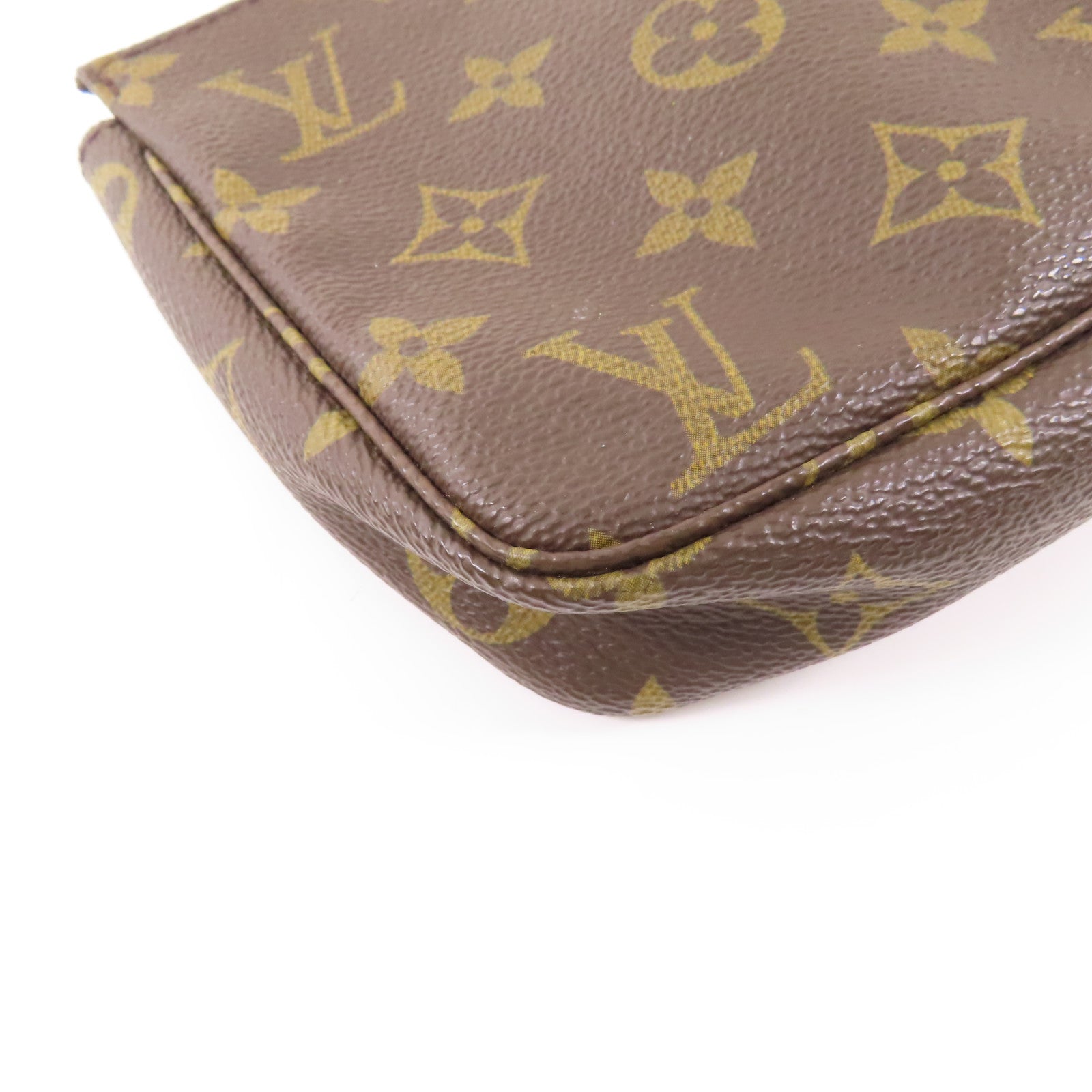 LOUIS VUITTON Monogram Pochette Accessoires金扣手挽袋棕色