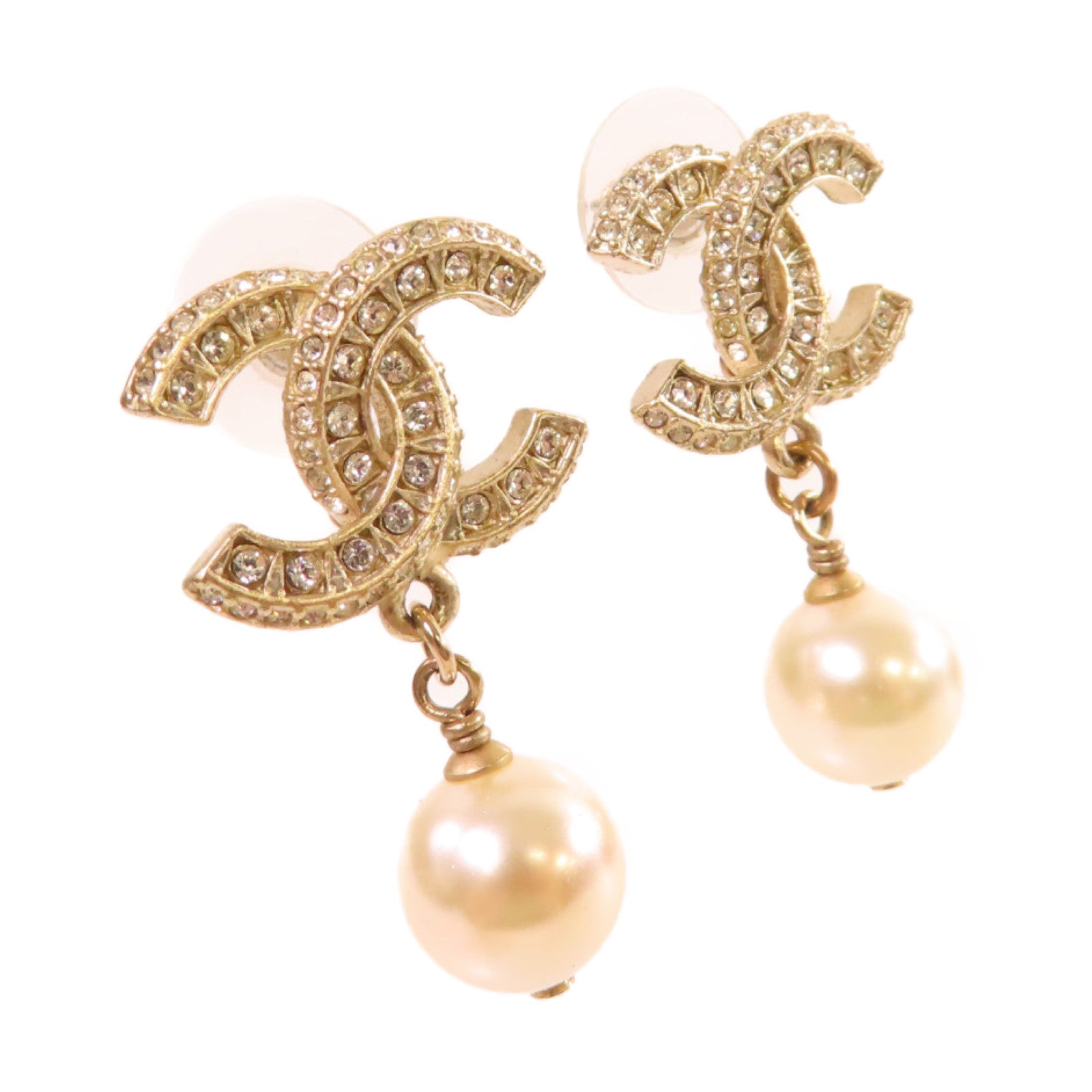 CHANEL 仿珍珠/金屬CC Earrings耳環珍珠色/金色