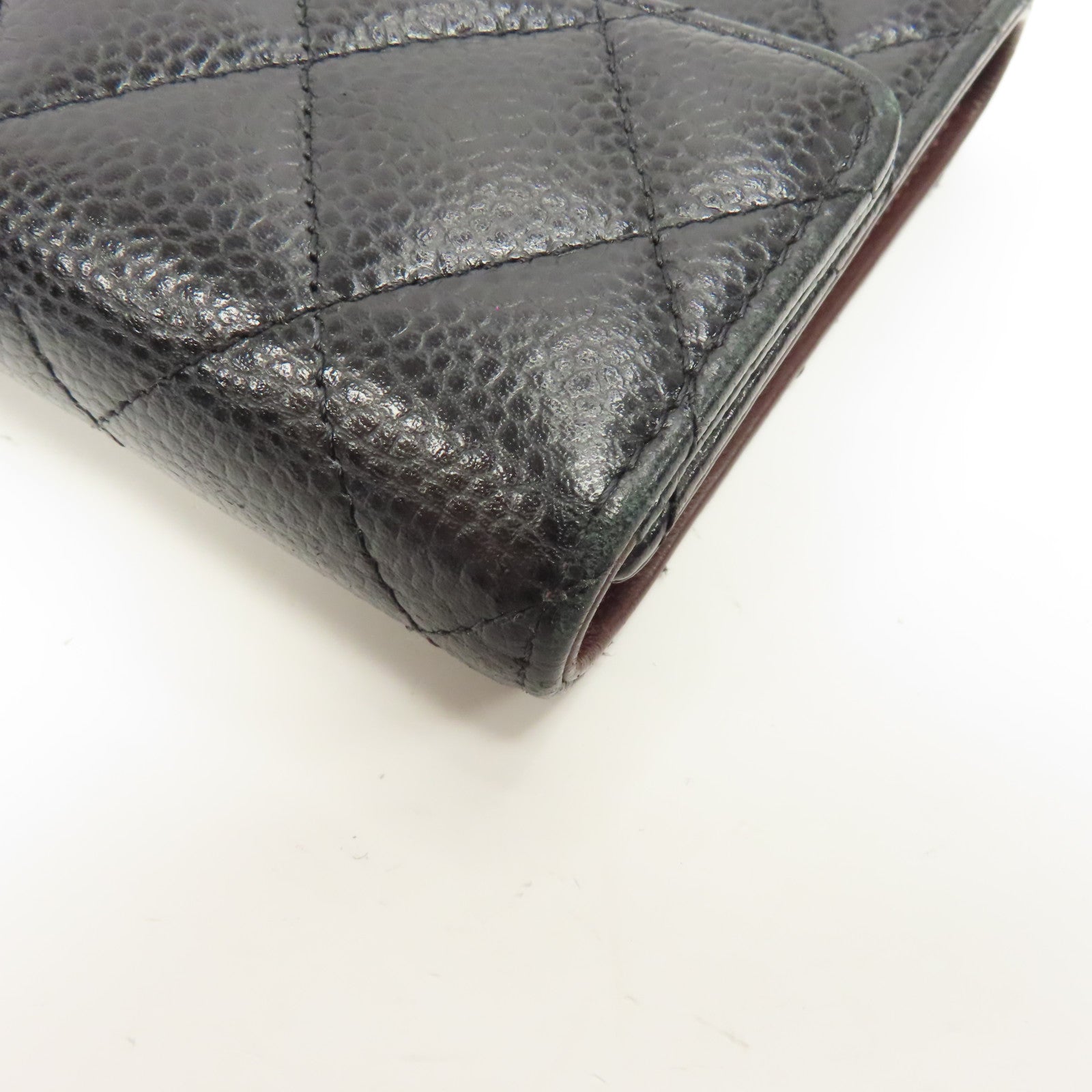 CHANEL 菱格Caviar皮革Wallet金扣錢包黑色