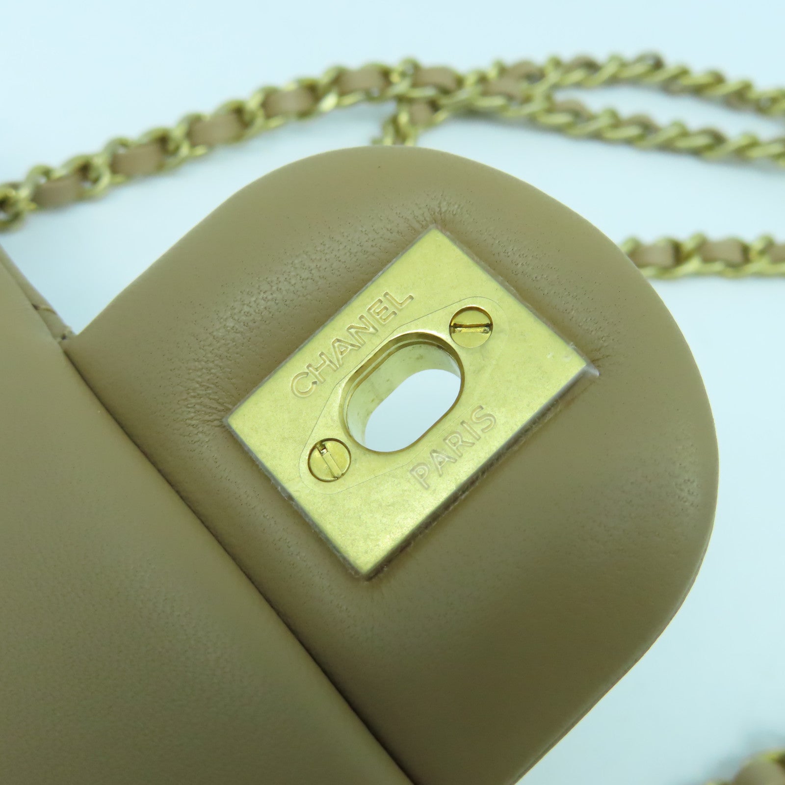 CHANEL 【激減優惠】菱格羊皮皮革Chain Shoulder Bag金扣鏈帶肩背袋米色