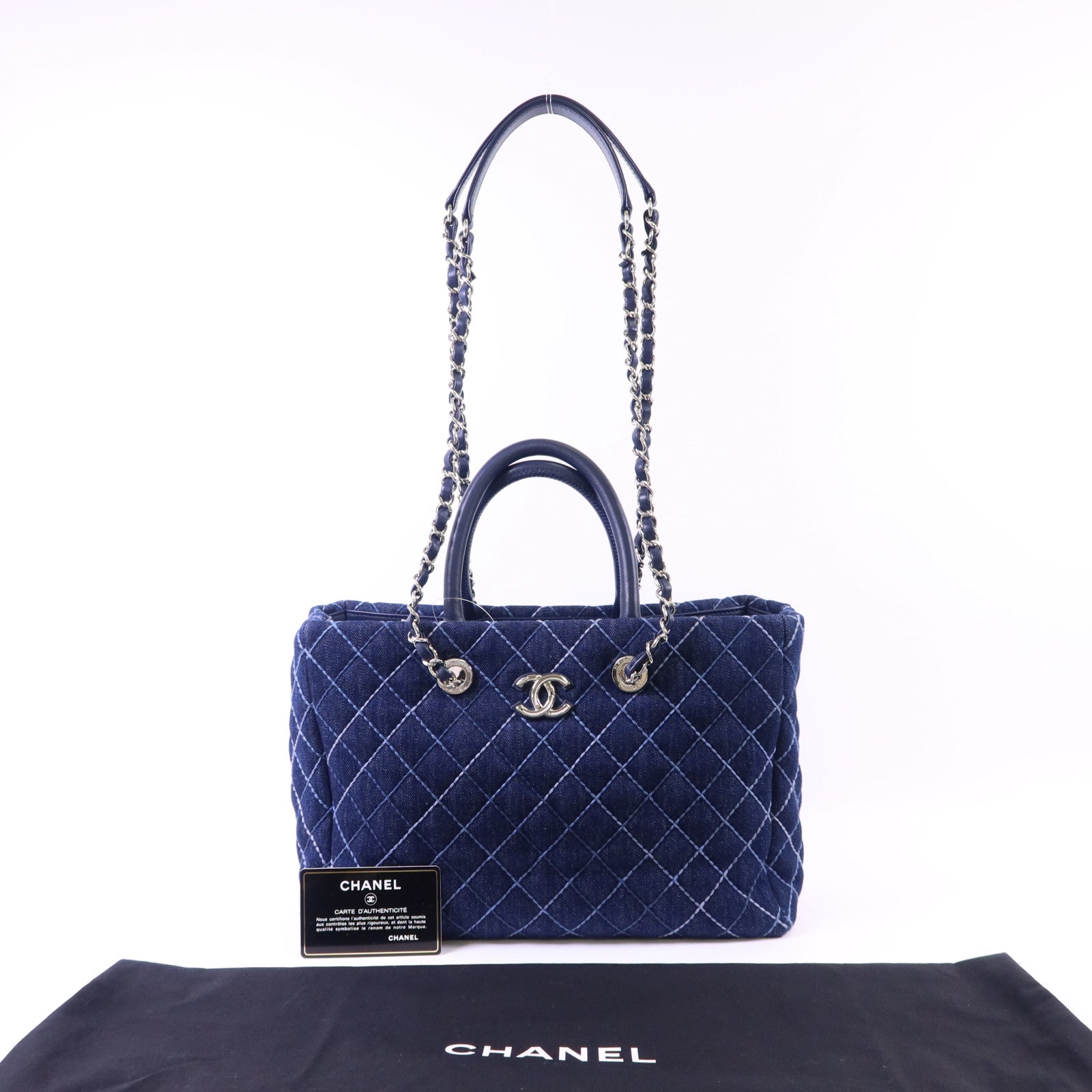 CHANEL 牛仔布2 Way Shoulder Bag銀扣手挽肩背兩用袋