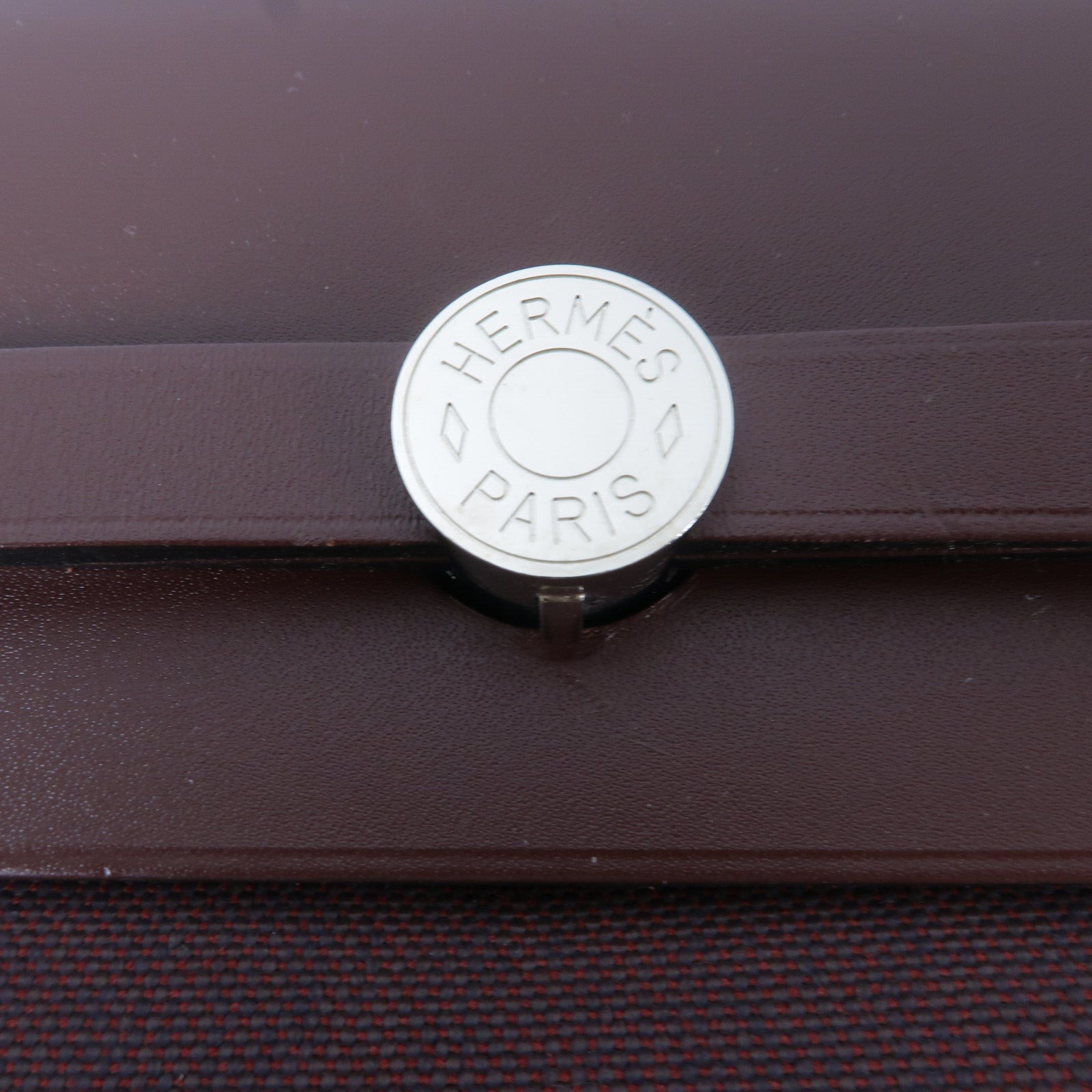 HERMES 帆布/Veau Hunter皮革Herbag MM手挽肩背兩用袋Rouge H