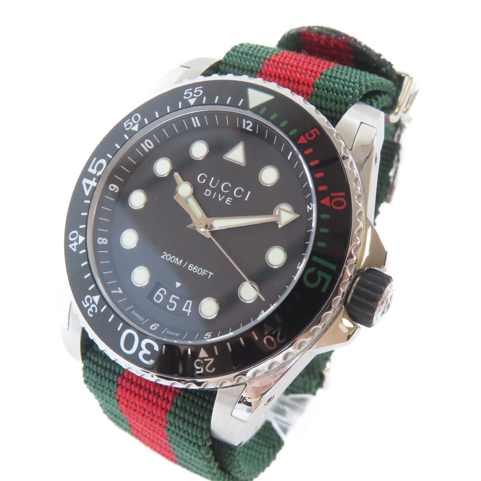 GUCCI Dive 45mm不鏽鋼/帆布帶手錶石英機芯黑色