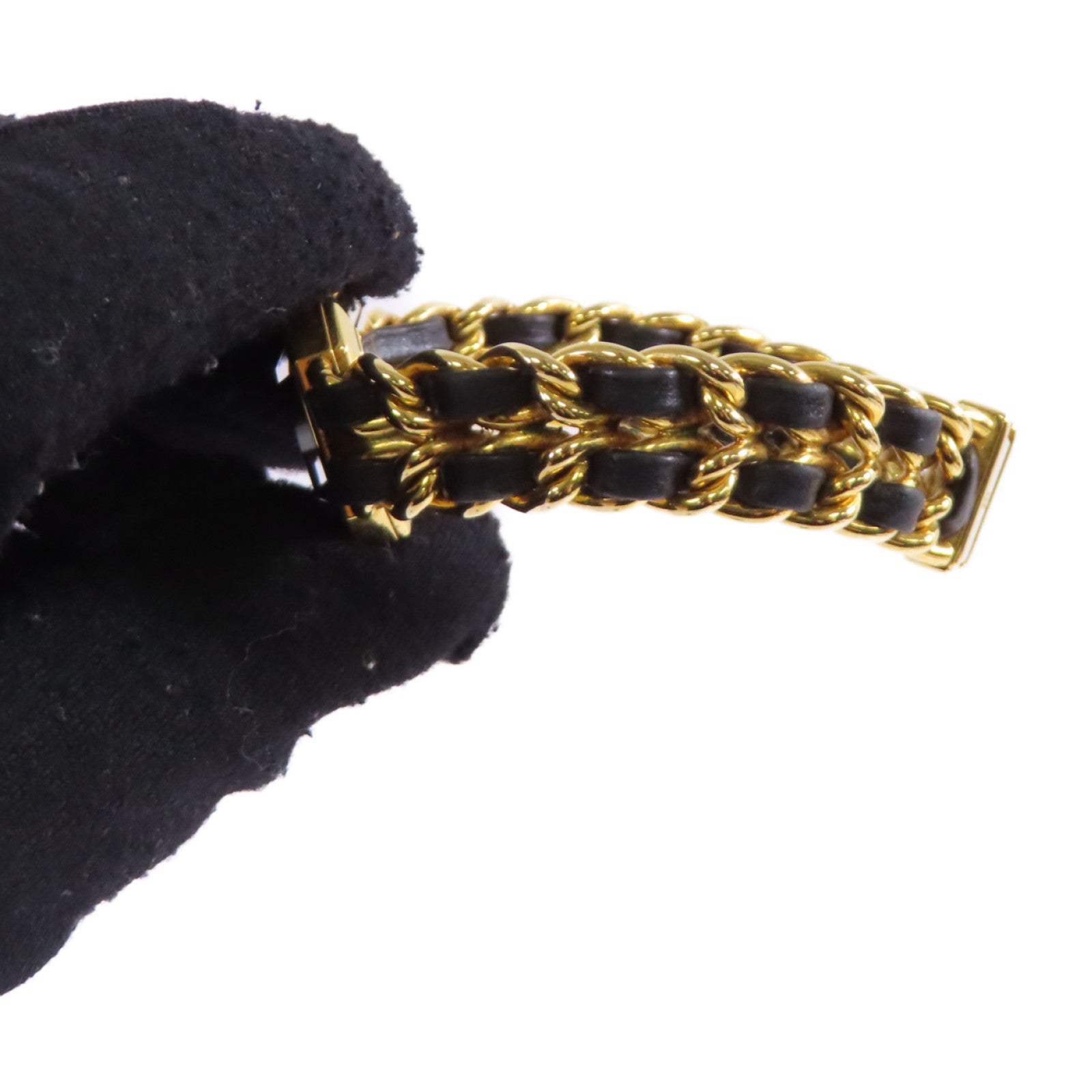 CHANEL Premiere L Watch/不鏽鋼/鍍金/皮帶金扣石英機芯手錶黑色/金色