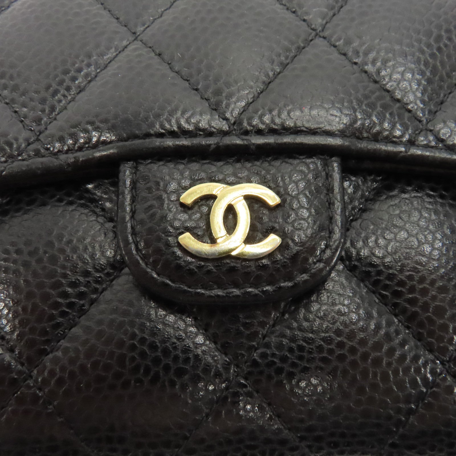 CHANEL 菱格Caviar皮革Wallet金扣錢包黑色