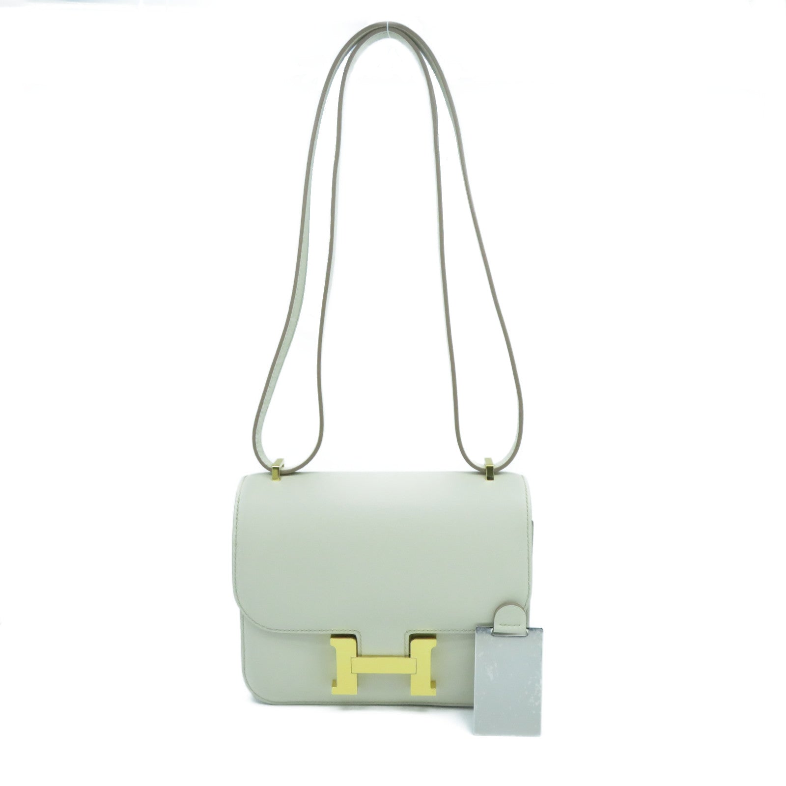HERMES 【激減優惠】Swift皮革Constance Mini金扣肩背袋Beton冰川白色