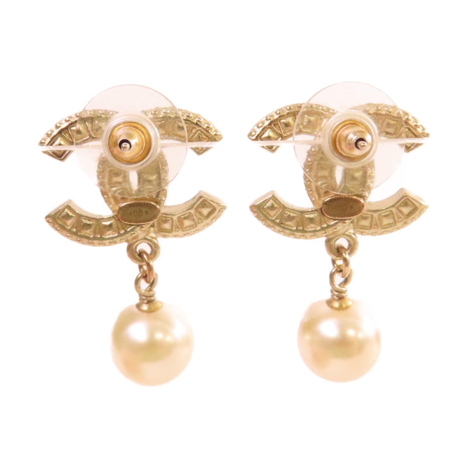 CHANEL 仿珍珠/金屬CC Earrings耳環珍珠色/金色