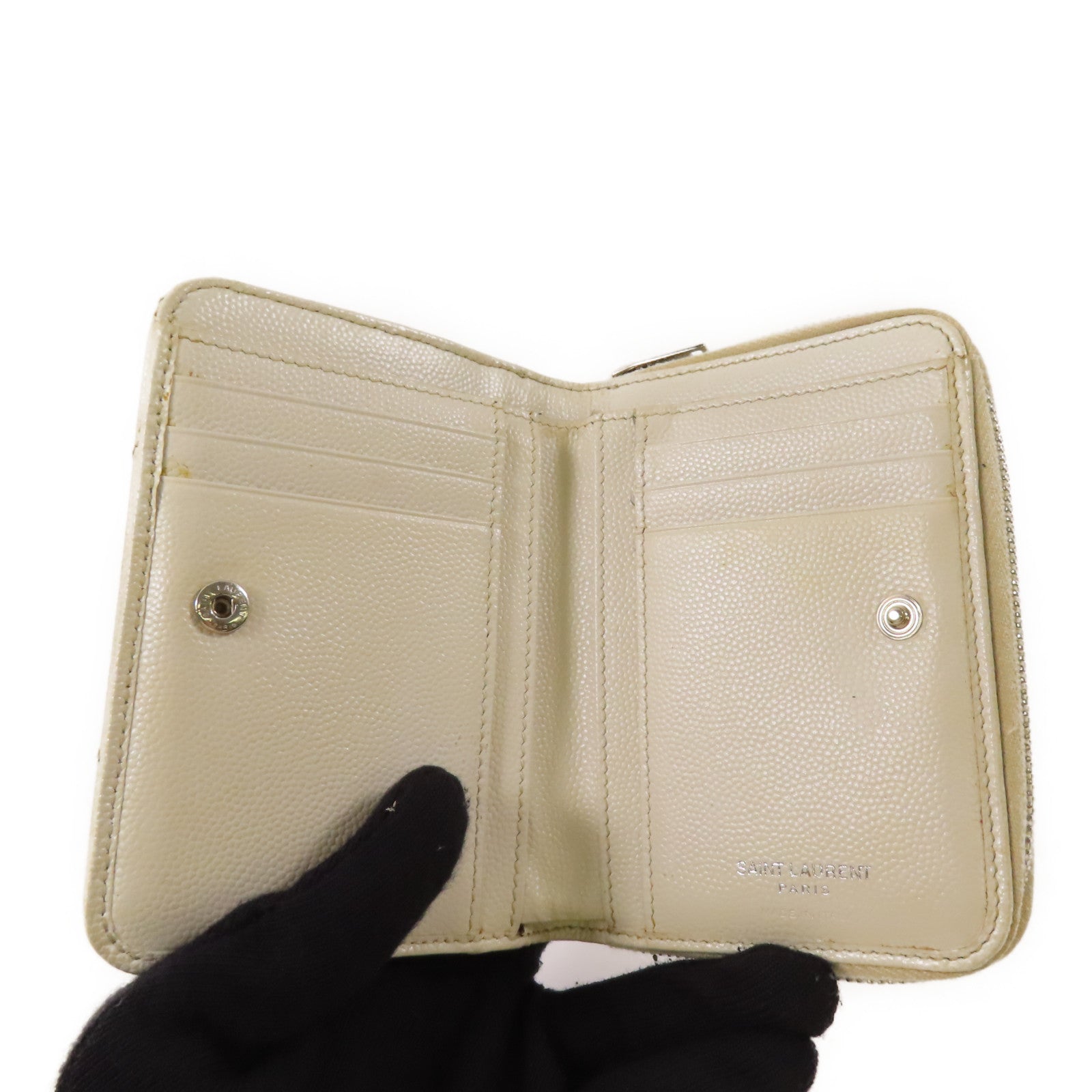 SAINT LAURENT 牛皮皮革Bifold Wallet銀扣錢包